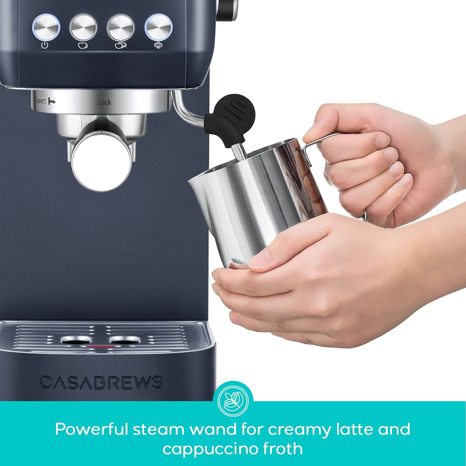 CASABREWS 3700 Essential Espresso Machine 20 Bar, Stainless Steel Coffee Maker with Steam Frother, Cappuccino & Latte Machine, 43.9oz Water Tank, Sapphire Blue