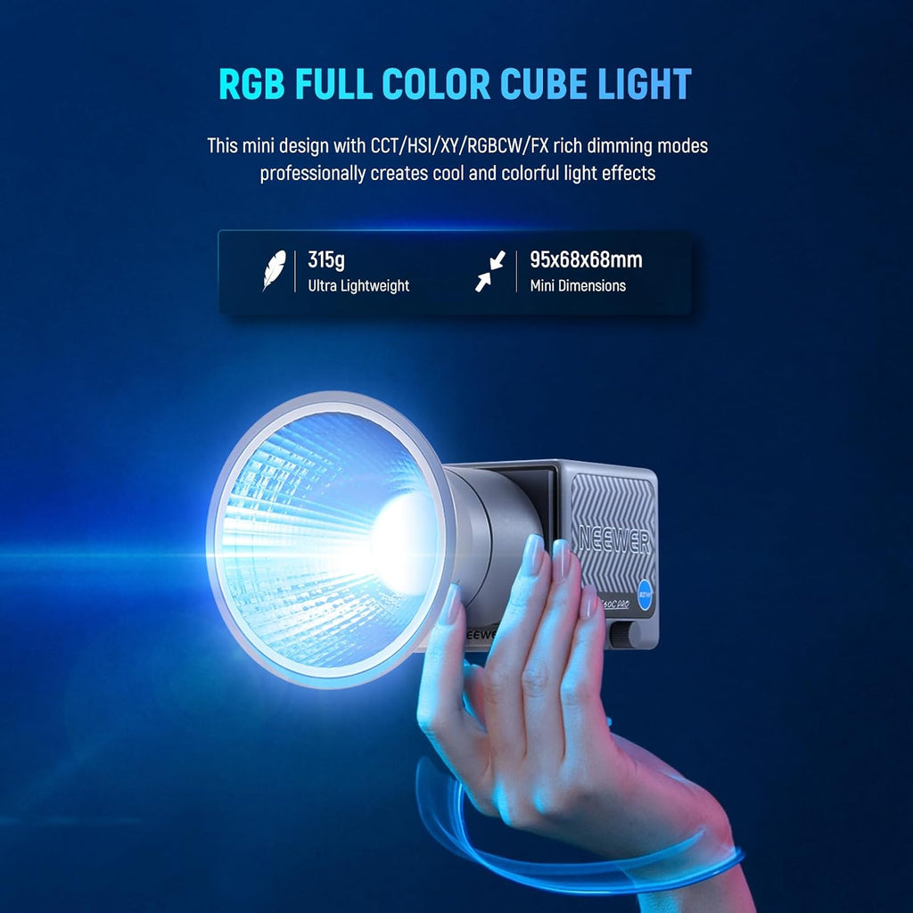 NEEWER HS60C Pro 60W Portable RGB LED Video Light, APP DMX/Panel Control/Custom Effects/Light Group 8700Lx/1m 2700-6500K CRI97+ COB Continuous Output Lighting for Video Recording Studio Photography