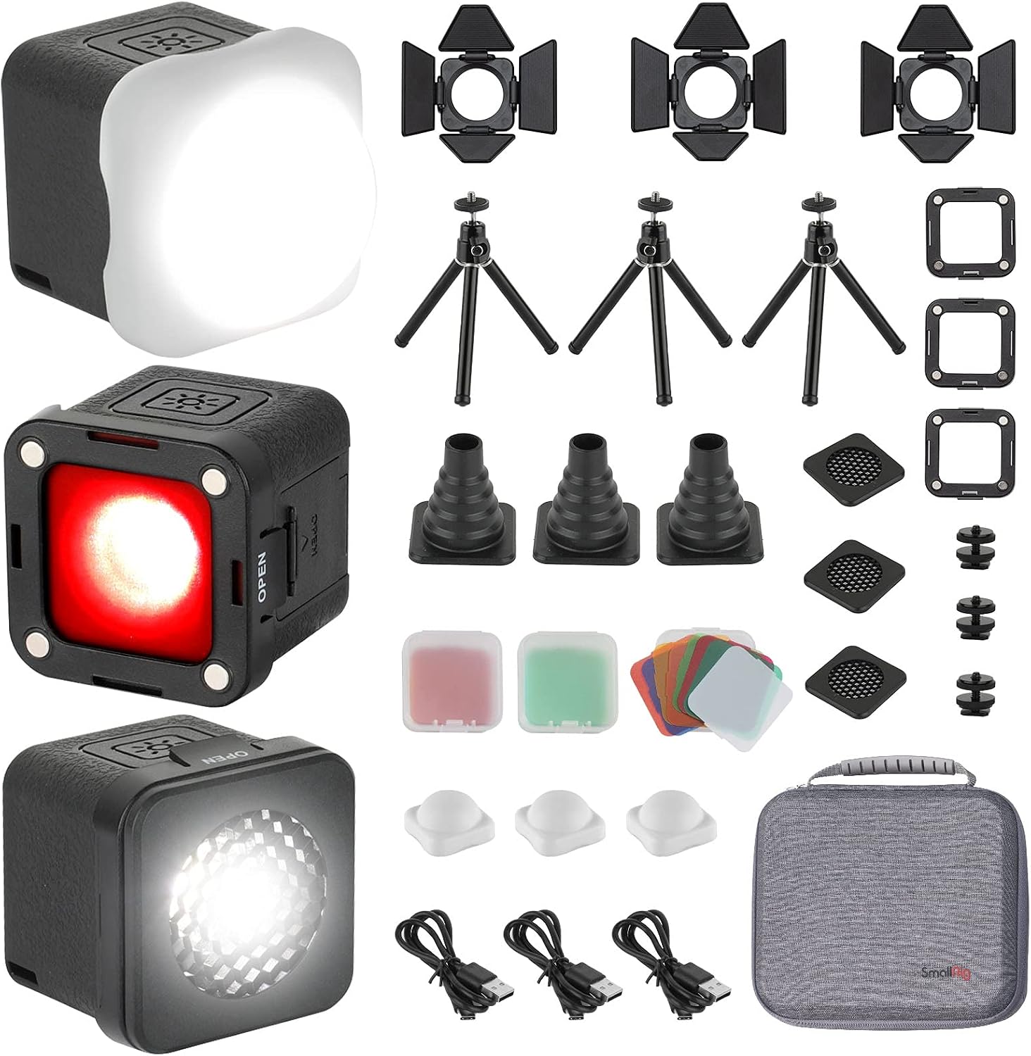 SmallRig RM01 Mini LED Video Light (3 Pack), Waterproof Portable Lighting Kit with Gels, Barndoor, Diffuser, Dimmable Fill Light 5600K CRI95, Lume Cube Camera Light for Stop Motion, Macro Photography