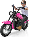 ELEMARA Electric Dirt Bike, 15 mph & 150lb Max, 24V Ride on Toy for Big Kids w/LED Lights & Power Display,Chain-Driven Motor,Twist-Grip Throttle, Shock Springs,Handbrake,12' Air-Filled Tires-Pink