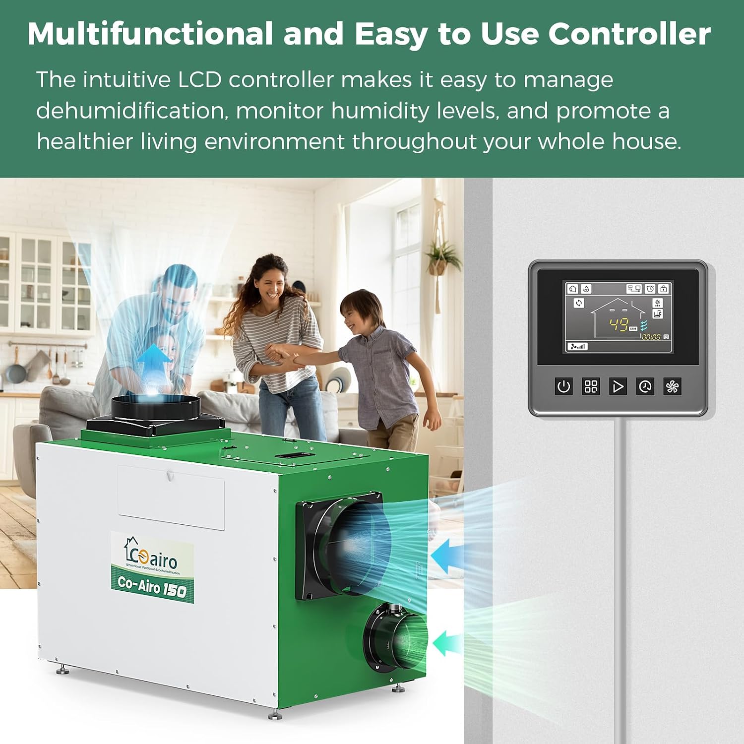 Whole House Dehumidifier with Controller, 280 Pint with Fresh Air Function, Crawl Space Dehumidifier with Drain Hose Up to 3500 sq. ft. for Grow Tent, Whole House, Commercial, Basement