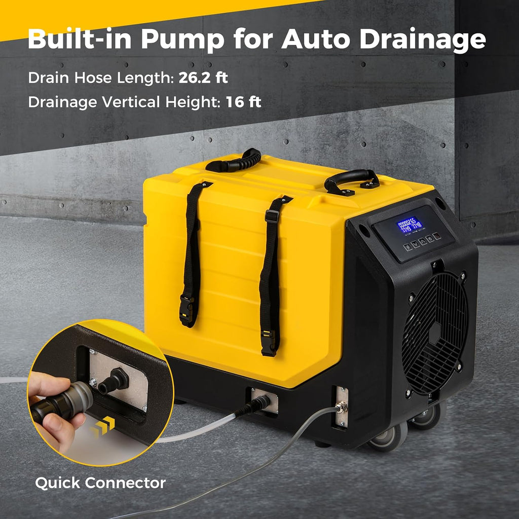 COSTWAY 190 PPD Commercial Dehumidifier with Pump, Rotational Molded Crawl Space Dehumidifier with 26Ft Drain Hose for Water Damage Restoration, Basement (Yellow)
