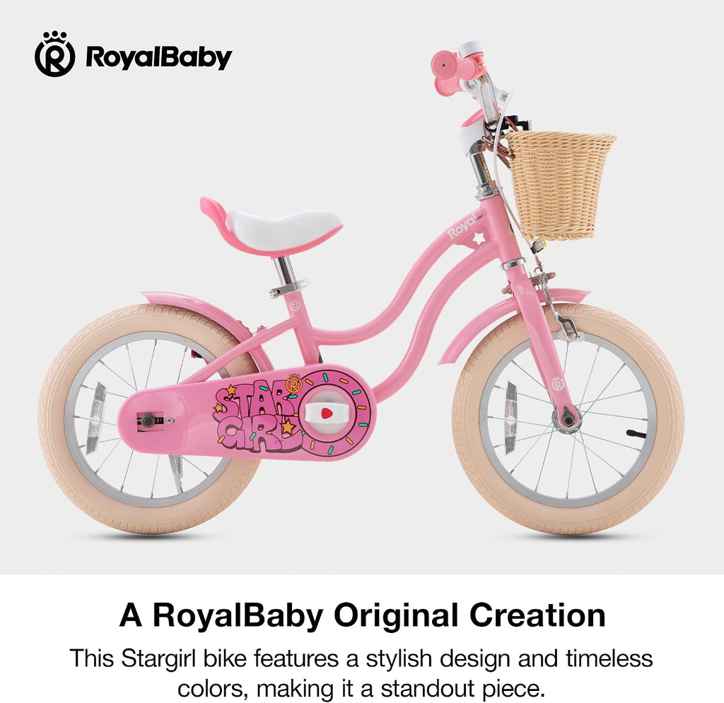 RoyalBaby Girls Bike, Stargirl EZ Kids Bike Balance and Pedal Bicycle with Basket and Dual Handbrake, 12 14 16 18 Inch Toddlers to Big Kids 3-8 Years, Multiple Colors