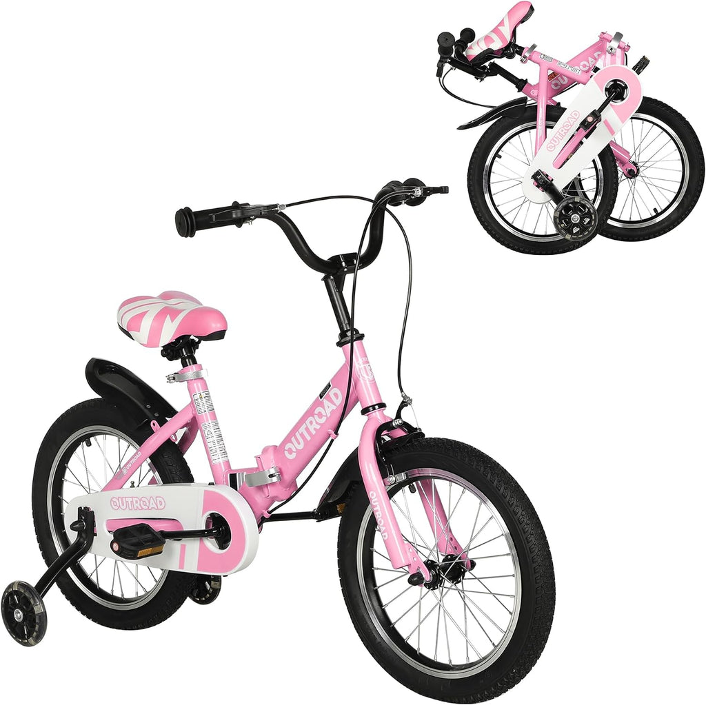 SUNCROWN Kids Bike, 14 16 18 Inch Children Bicycle, Foldable Toddler Bike for Boys & Girls Age 3-10 Years with Flash Lighting Training Wheel