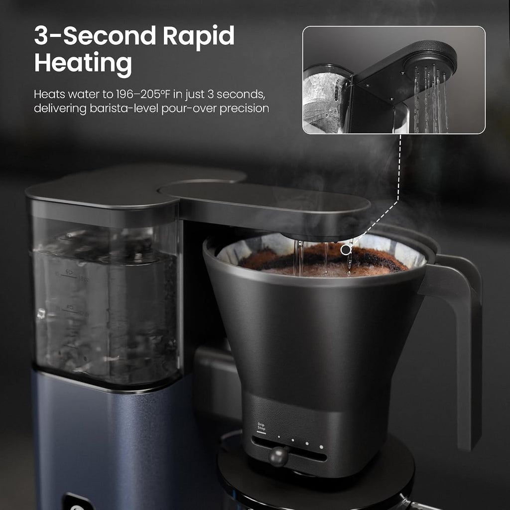Kismile SCA-Certified 8 Cup Drip Coffee Maker, Pour Over Coffee Machine with 3s Instant Heat 197–205℉, Adjustable Flow Control, Removable Water Tank, Deep Cold Brew & 40 Min Keep Warm (Blue)