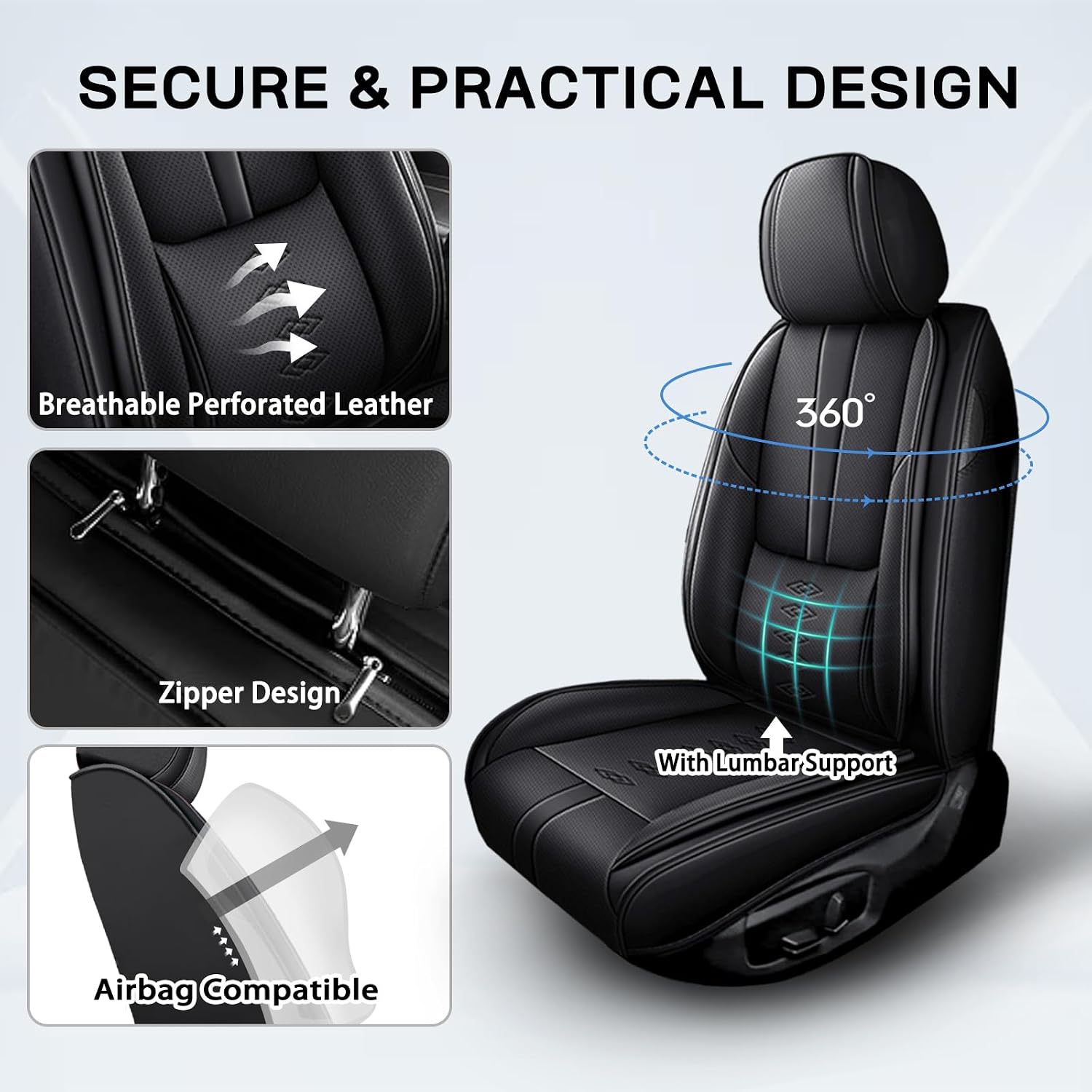 Car Seat Covers for Flex,for Ford Flex 2009-2019,Leather Front Seat Covers,Airbag-Compatible Car Seat Protectors,Waterproof Seat Cover for Cars(Black,2PCS Only)