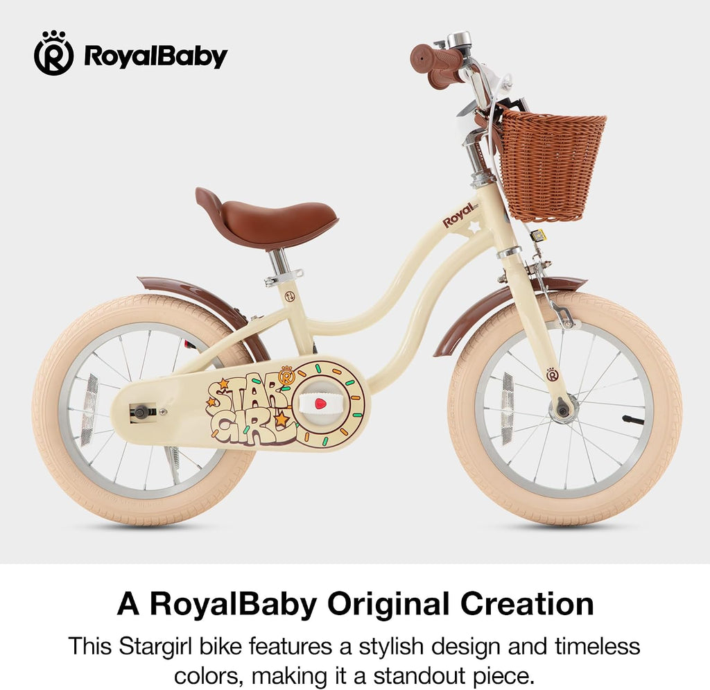 RoyalBaby Girls Bike, Stargirl EZ Kids Bike Balance and Pedal Bicycle with Basket and Dual Handbrake, 12 14 16 18 Inch Toddlers to Big Kids 3-8 Years, Multiple Colors