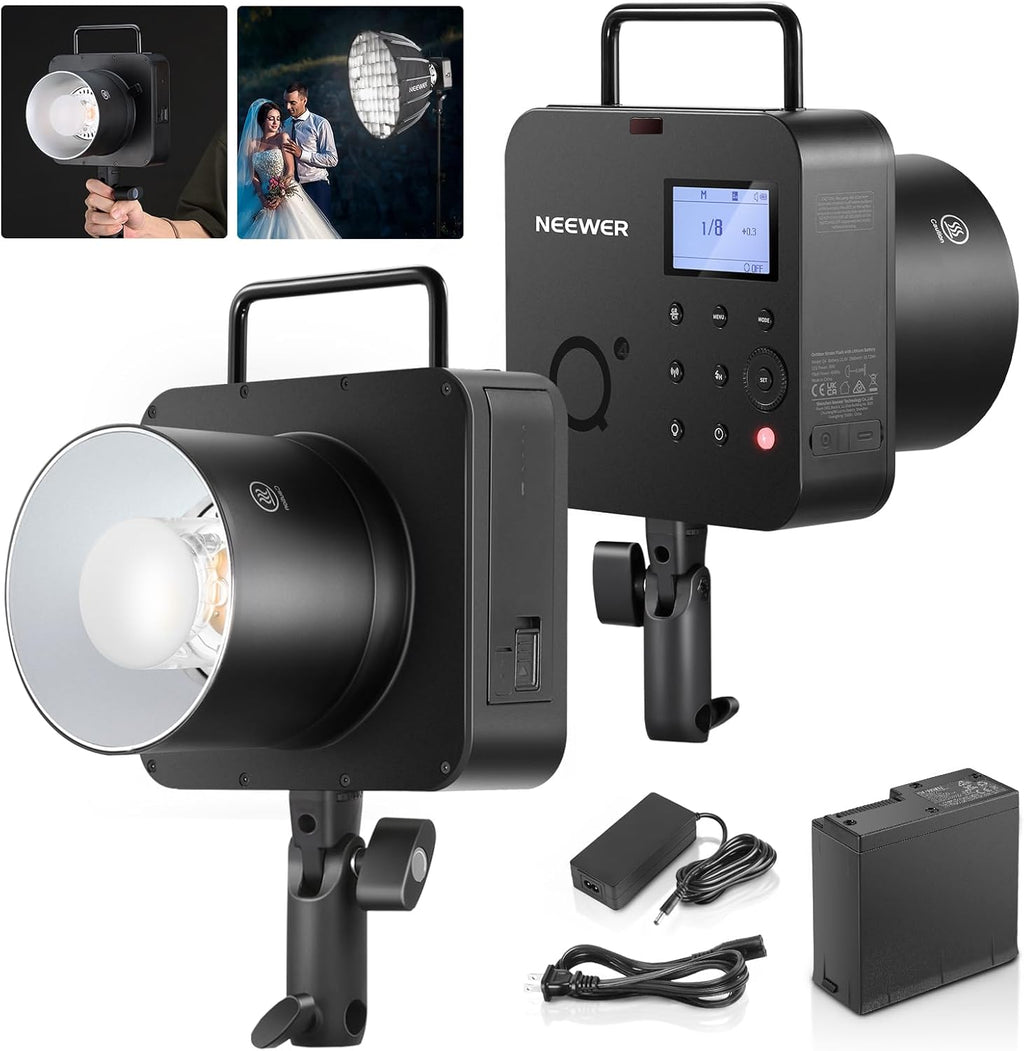 NEEWER Q4 400Ws 2.4G TTL Outdoor Studio Flash Strobe (New Look) Compatible with Godox, 1/8000 HSS 2800mAh Photography Monolight 30W Modeling Lamp/400 Full Power Flash/0.01-1.2s Recycle/Bowens Mount