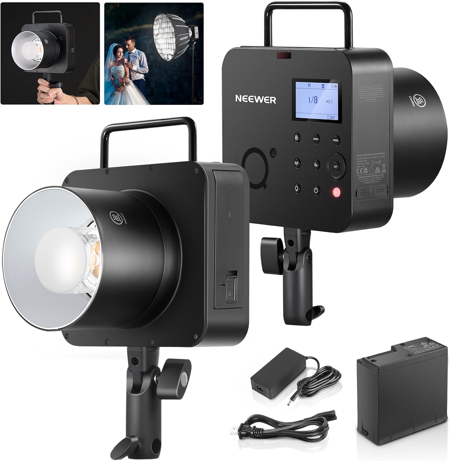 NEEWER Q4 400Ws 2.4G TTL Outdoor Studio Flash Strobe (New Look) Compatible with Godox, 1/8000 HSS 2800mAh Photography Monolight 30W Modeling Lamp/400 Full Power Flash/0.01-1.2s Recycle/Bowens Mount