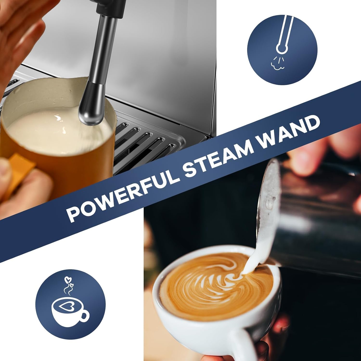 Garvee Espresso Machine Built-In Grinder, High Power Milk Frother, Digital LCD, Stainless Steel (Single/Double Brew)