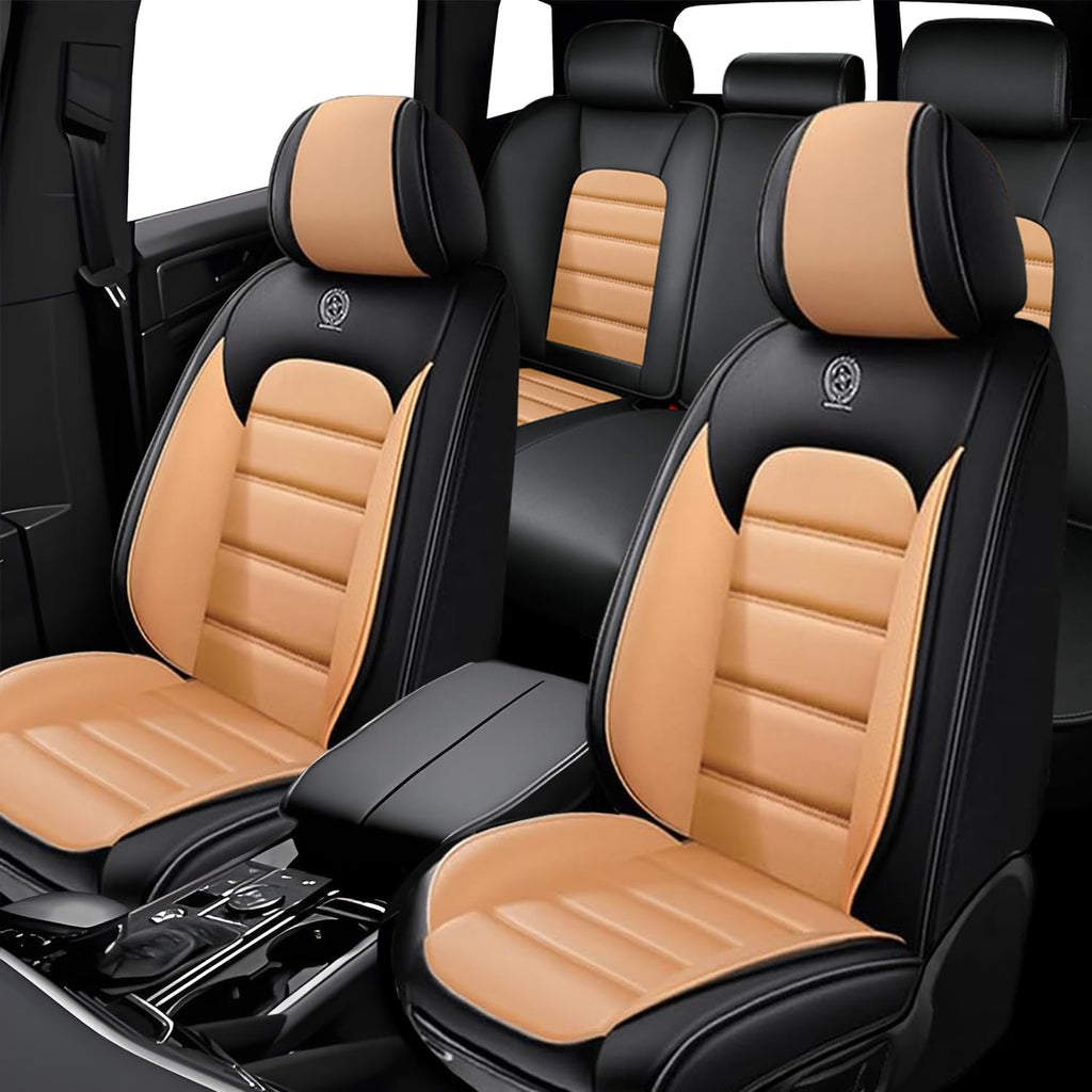 5 Seat Covers for BMW X7 2019-2024 Leather Car Seat Covers Waterproof Anti-Slip Soft Car Seat Protectors Comfort Premium Automotive Seat Covers with Airbag（Standard,Black+Orange）