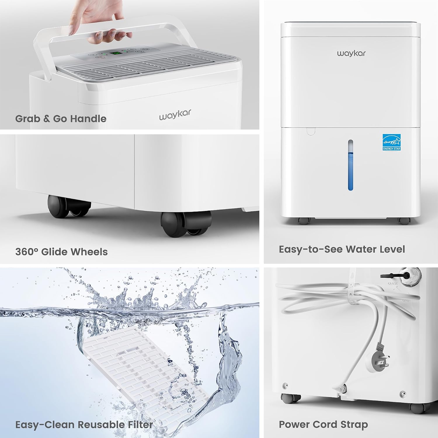 Waykar 2000 Sq. Ft. Energy Star 2025 Dehumidifier for Basement & Home, Adjusts from 15% RH With Drain Hose, Ultra Quiet 35 dB for Bedroom & Bathroom