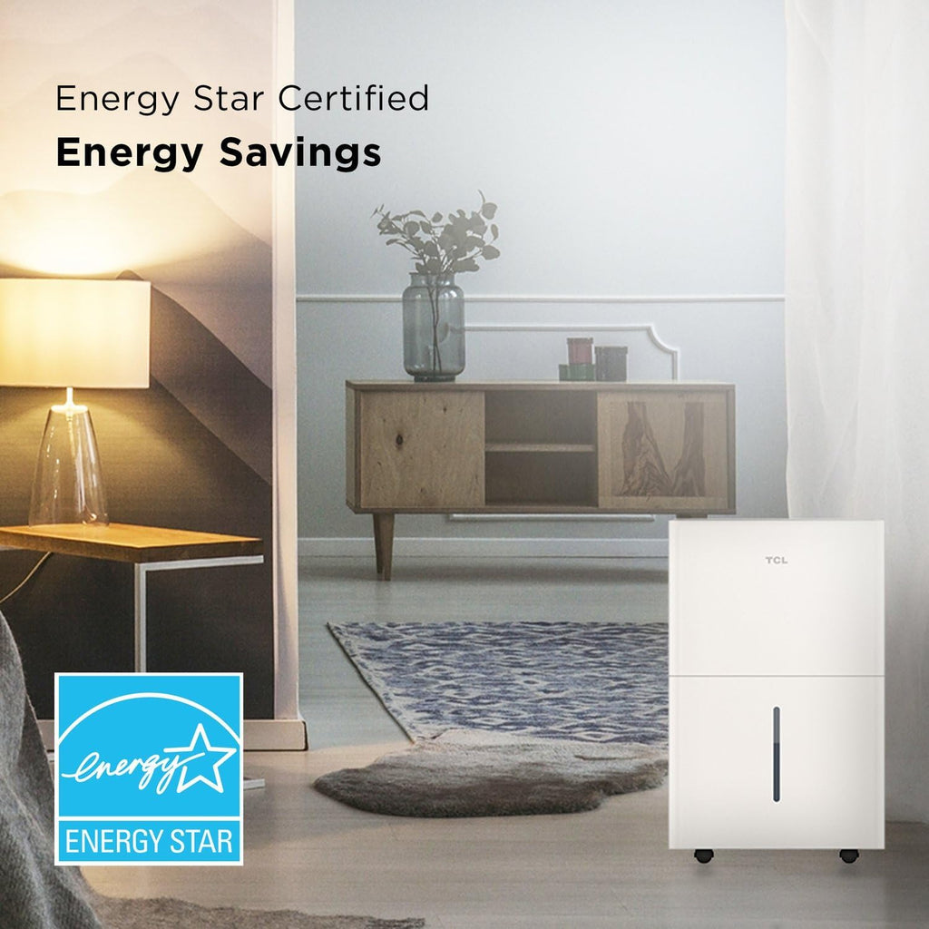TCL 4,500 Sq. Ft. Smart Dehumidifier, Energy Star Most Efficient 2024, 50 Pints Per Day, Ideal for Basements, Rooms, and Other Living Spaces, Compatible with Alexa/Google Assistant – H50D44W