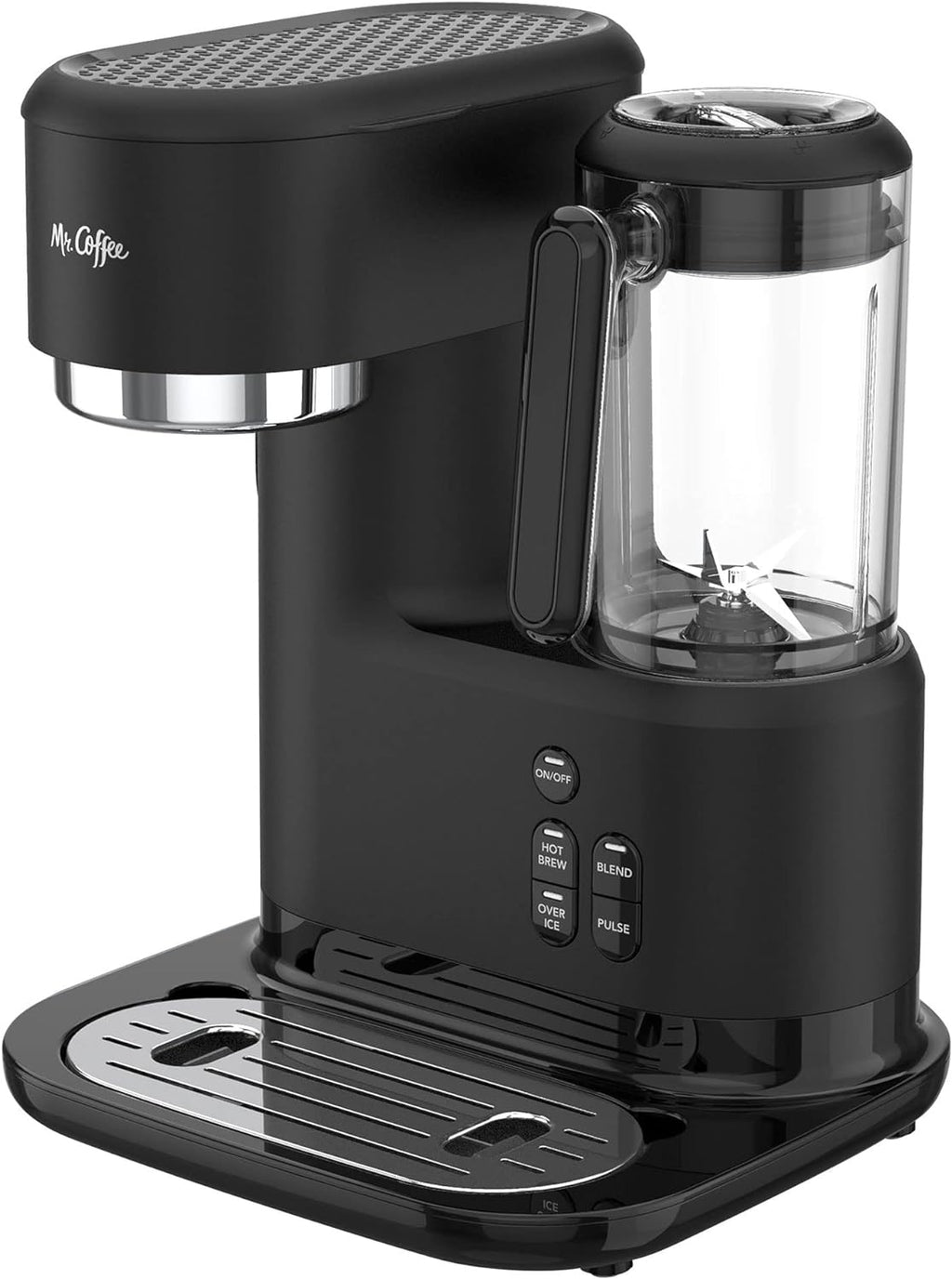 Mr. Coffee 3-in-1 Single-Serve Iced and Hot Coffee/Tea Maker with Blender with Reusable Filter, Scoop, Recipe Book, 2 Tumblers, Lids and Straws, Black