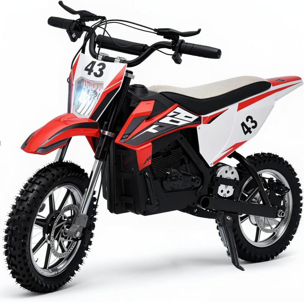 Blitzshark 36V 650W Kids Electric Dirt Bike Off-Road Motocross Ultra Powerful Motorcycle, with 17 MPH MAX Speed, Rubber Tire,Twist Grip Throttle, Dual Suspension & Brakes, Leather Seat, SRK-MC20 Pro
