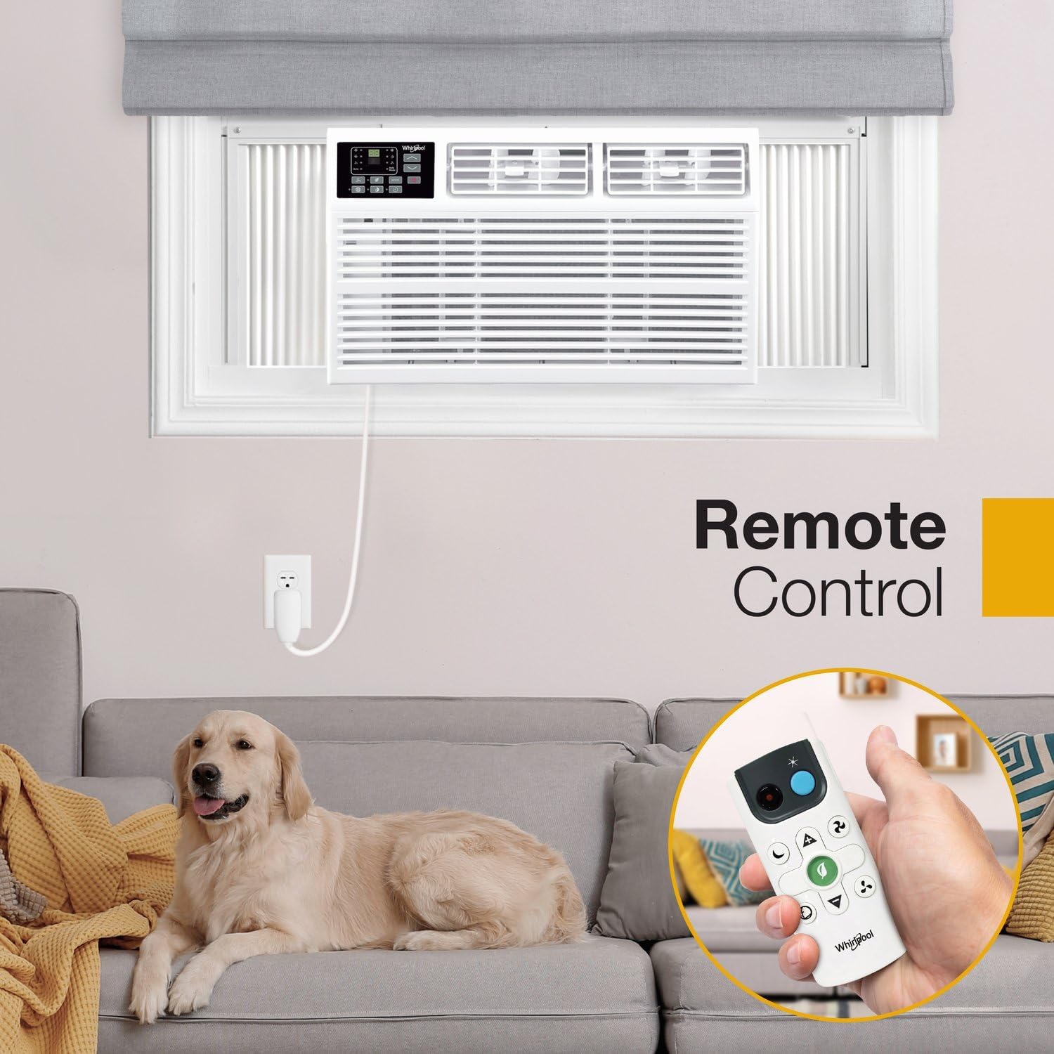 Whirlpool 12,000 BTU 230V Window Air Conditioner with Supplemental Heat, Window Mounted AC Unit with Heater for Apartment, Living Room, Bedroom, Rooms up to 550 Square Feet
