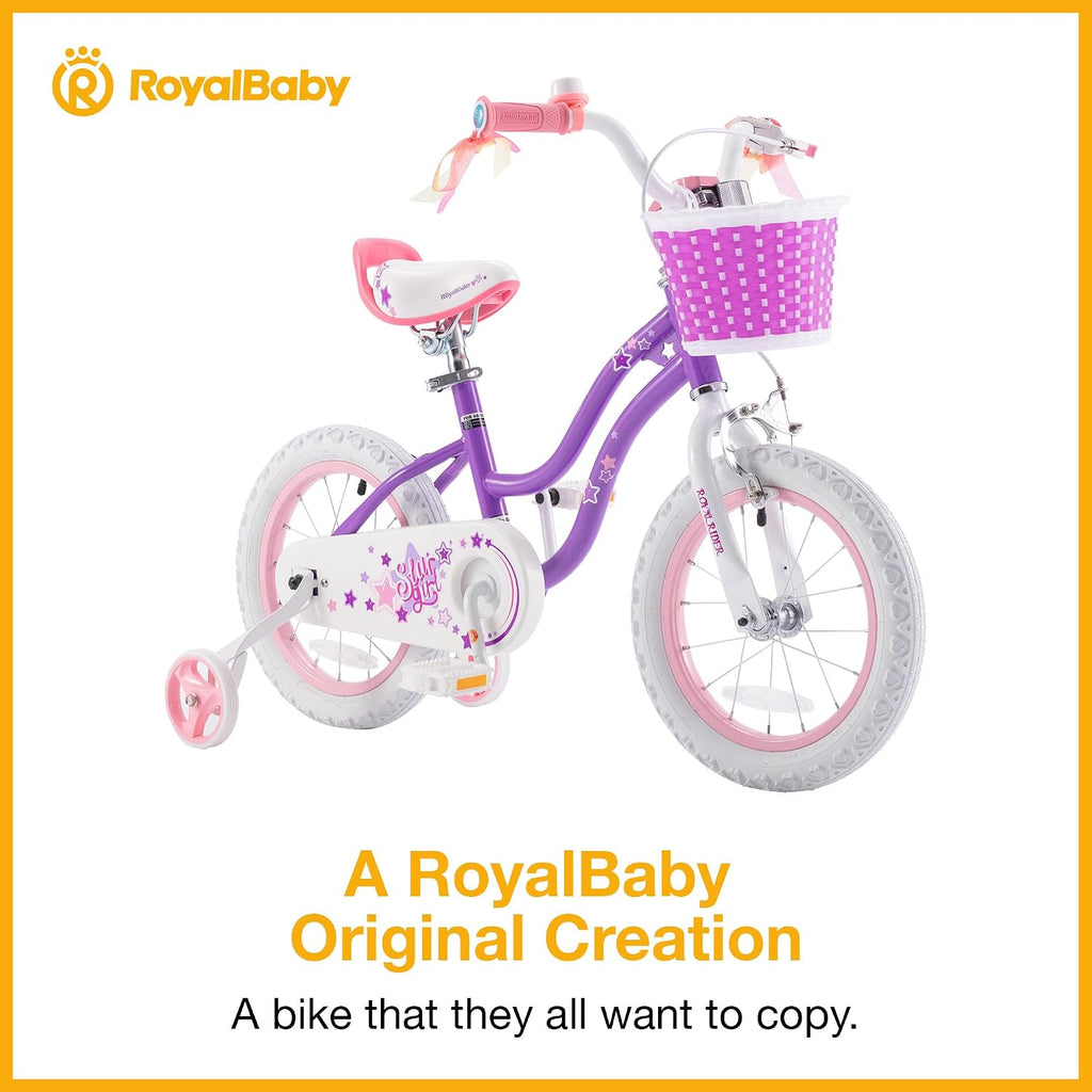 RoyalBaby Girls Bike with Training Wheels, Stargirl Kids Bicycle 14 Inch Toddlers to Big Kids 3-5 Years, Lavender