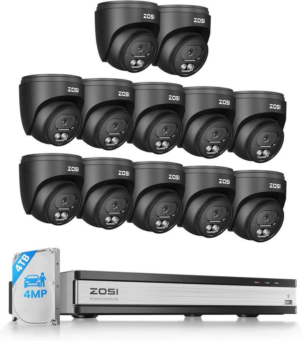 ZOSI C220 16CH 4K PoE Home Security Camera System, 16 Channel 4K 8MP NVR with 4TB HDD for 24/7 Record, 12 x 4MP(1440p) QHD 2.5K Dome IP Cameras Outdoor Indoor, Smart AI Human Detection, Two-Way Audio