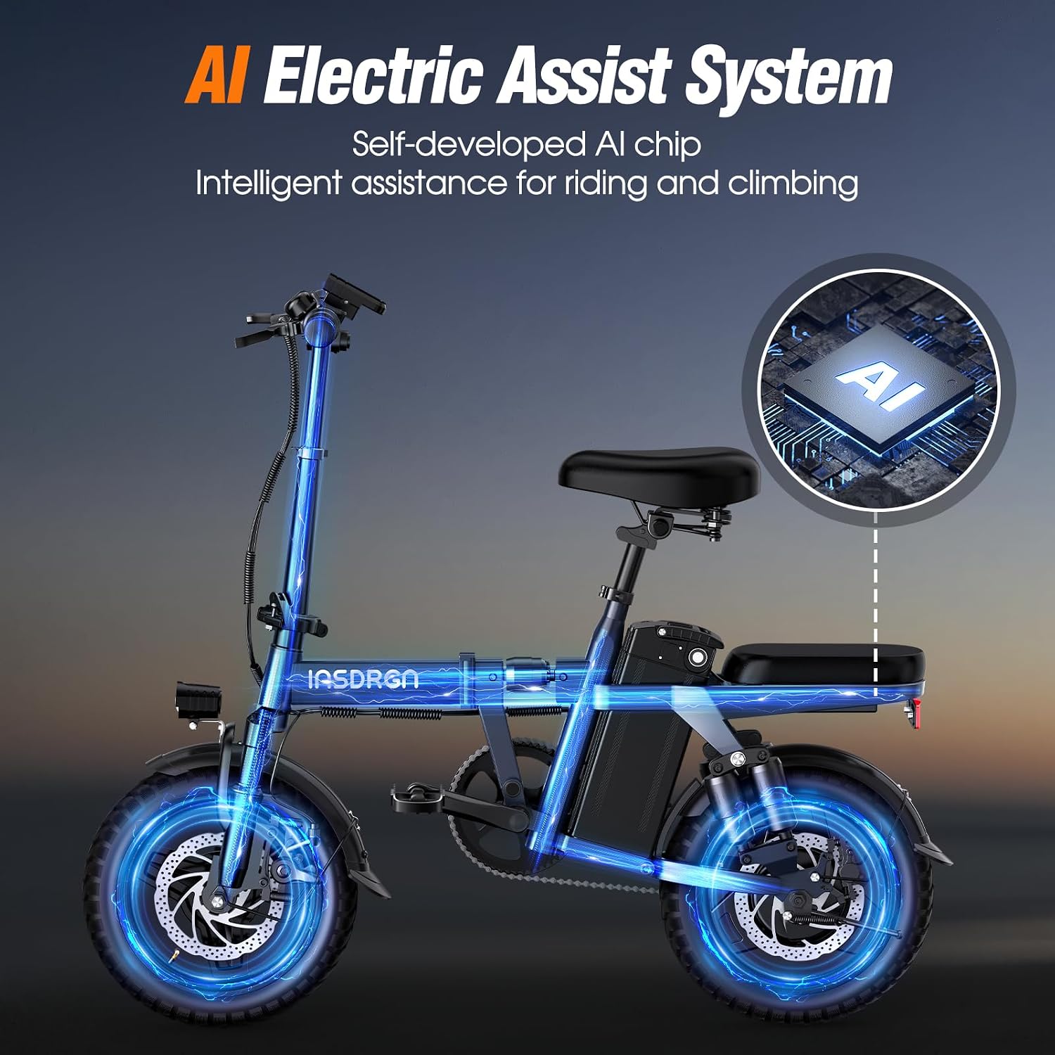 INSDRGN Electric Bike for Adults and Teens, 14' Folding E Bikes, 650W Peak Motor, 48V 499Wh/768Wh Removable Battery, 28-50 Miles PAS Range, 20MPH Electric Mountain Bike, 9 Shock Absorbers, UL 2849