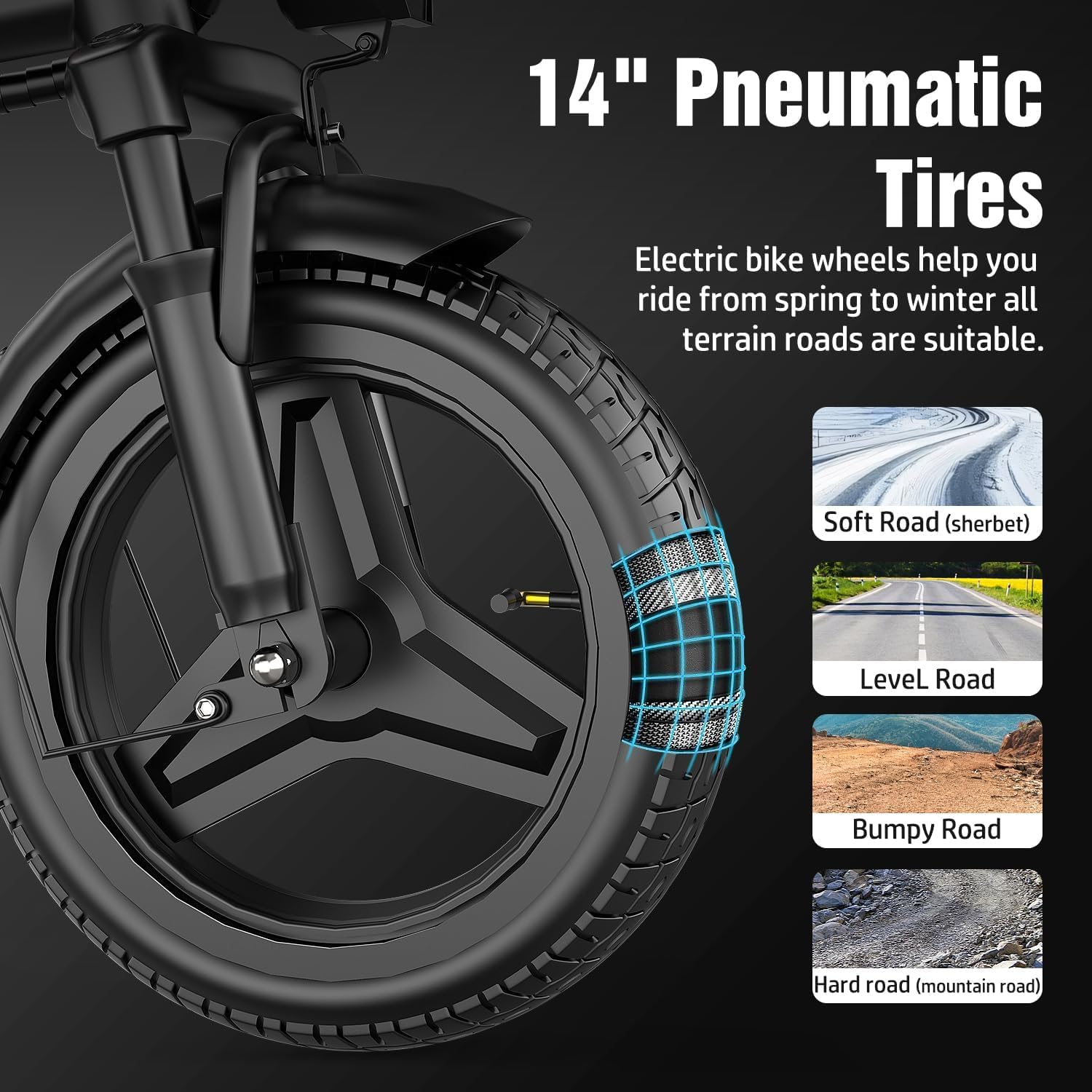 ASKGO Electric Bike for Adults Teens, 800/1200W Peak Folding Ebike, 22/25MPH & 30/45 Miles Range, Dual Suspension & Dual Brake, 3-Speed Modes, 14' Portable Electric Mini Bike, Commuting Ebike