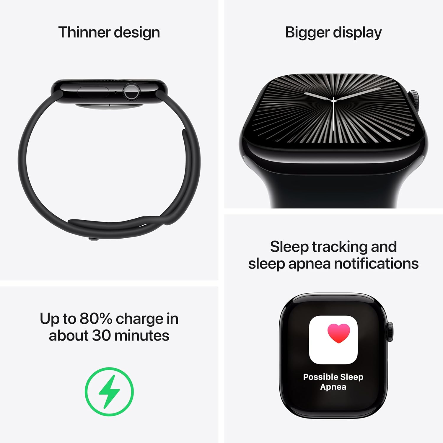 Apple Watch Series 10 [GPS 42mm case] Smartwatch with Jet Black Aluminum Case with Black Sport Band - M/L. Fitness Tracker, ECG App, Always-On Retina Display, Water Resistant