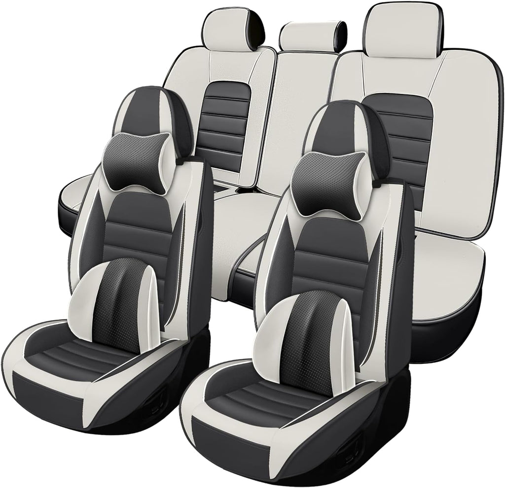 Car Seat Cover Fit for Jeep Wrangler 2000-2025,Compatible Airbag Non-Slip Waterproof Seat Cover,Car Seat Protector Premium Interior (Luxury 5 Seats,Gray White)