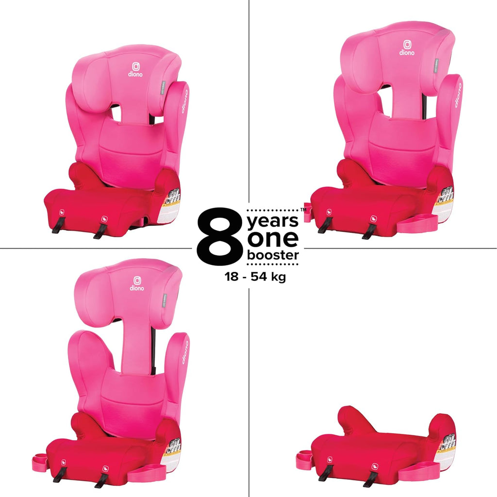 Diono Cambria 2XT XL, Dual Latch Connectors, 2-in-1 Belt Positioning Booster Seat, High-Back to Backless Booster with Space and Room to Grow, 8 Years 1 Booster Seat, Pink Cotton Candy