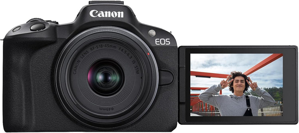 Canon EOS R50 Mirrorless Camera RF-S18-45mm F4.5-6.3 is STM Lens Kit, 24.2 Megapixel CMOS (APS-C) Sensor, 4K Video, Vlogging, Content Creation, Photography, Digital Camera, Black