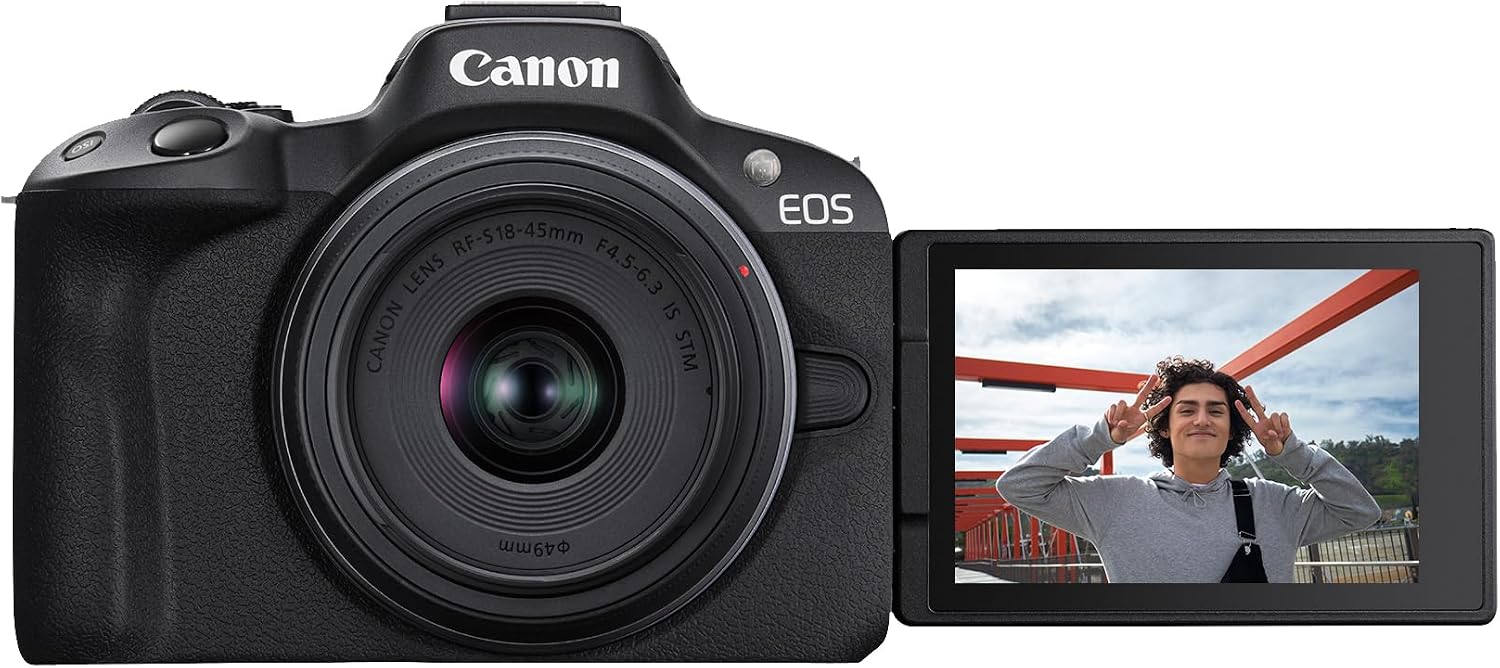 Canon EOS R50 Mirrorless Camera RF-S18-45mm F4.5-6.3 is STM Lens Kit, 24.2 Megapixel CMOS (APS-C) Sensor, 4K Video, Vlogging, Content Creation, Photography, Digital Camera, Black