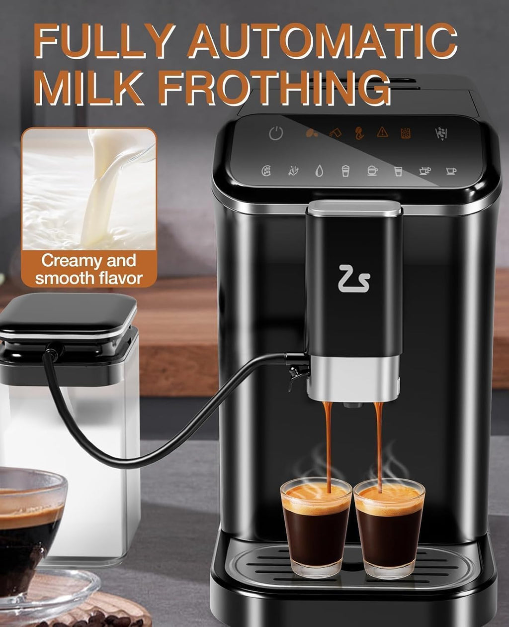 Fully Automatic Espresso Machine With Grinder,Expresso Coffee Machines Milk Frother and Auto-Cleaning With Hot Water Function One-Touch Operation for Latte, Cappuccino, and Macchiato