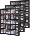 35 Graded Sports Card Display Case 3 Pack with UV Protection Lockable Wall Frame Cabinet for Basketball Football Baseball Hockey Trading Cards with Gold Lock