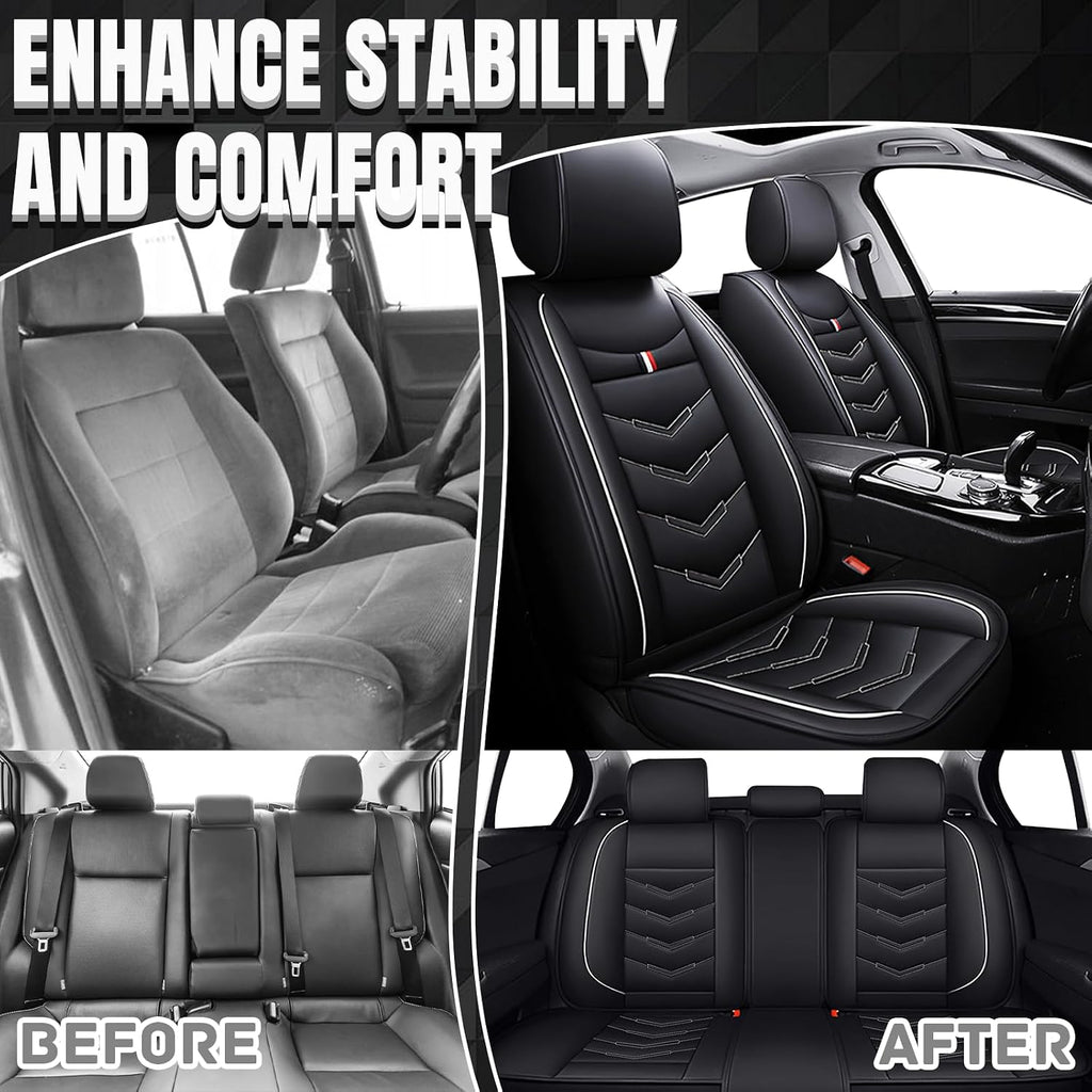 Car Seat Covers Fit for Chevy Traverse 2009-2025, Leather Seat Covers for Car, Waterproof Non-Slip Durable Car Seat Protector(5 Seats,Black White)