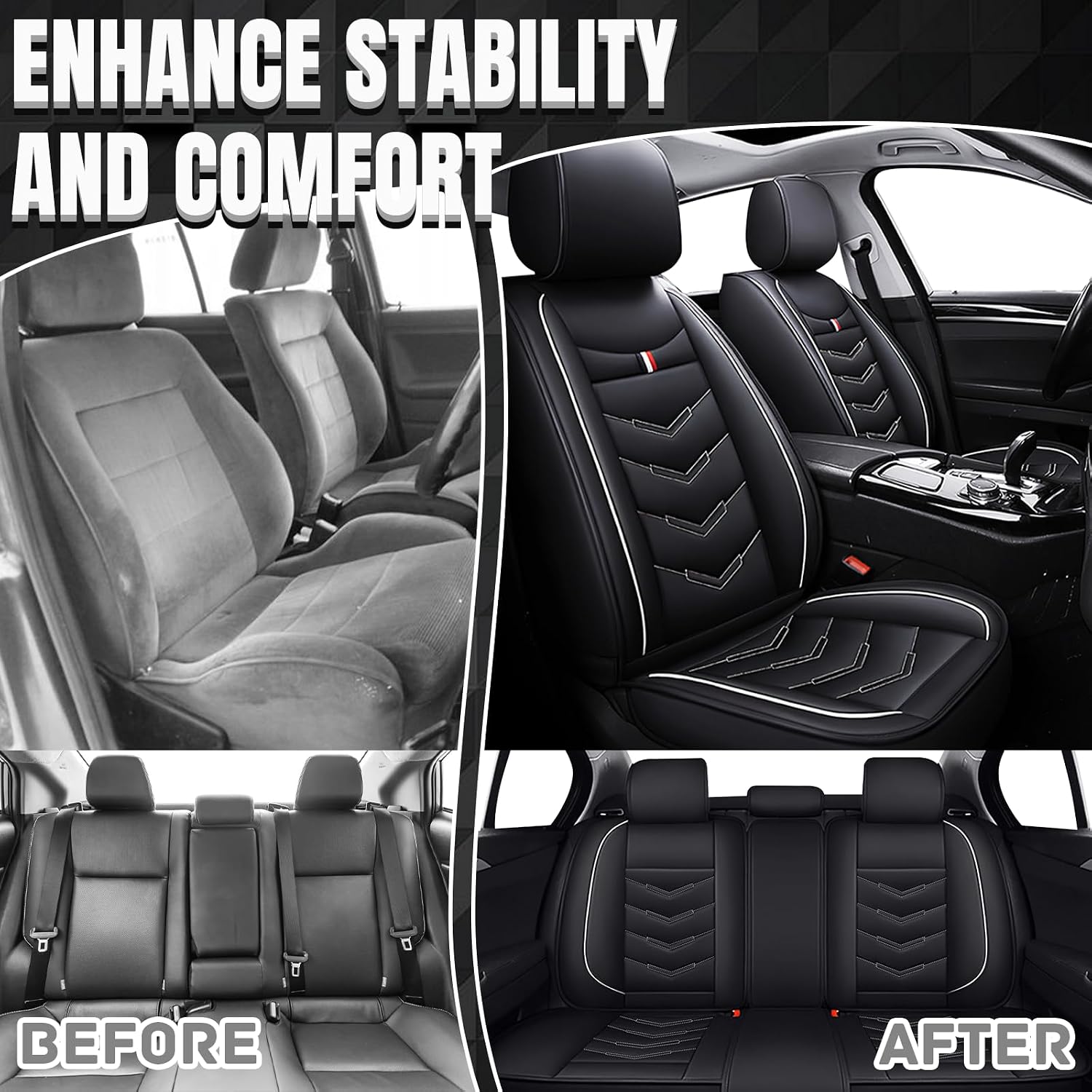 Car Seat Covers Fit for Toyota Sienna 2000-2025, Leather Seat Covers for Car, Waterproof Non-Slip Durable Car Seat Protector(5 Seats,Black White)