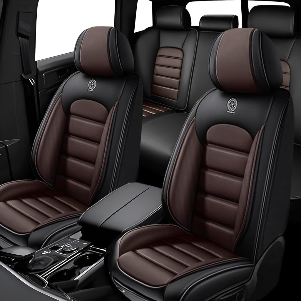 5 Seat Covers for Hummer H3 2006-2010 Leather Car Seat Covers Waterproof Anti-Slip Soft Car Seat Protectors Comfort Automotive Seat Covers with Airbag（Standard,Black+Coffee）