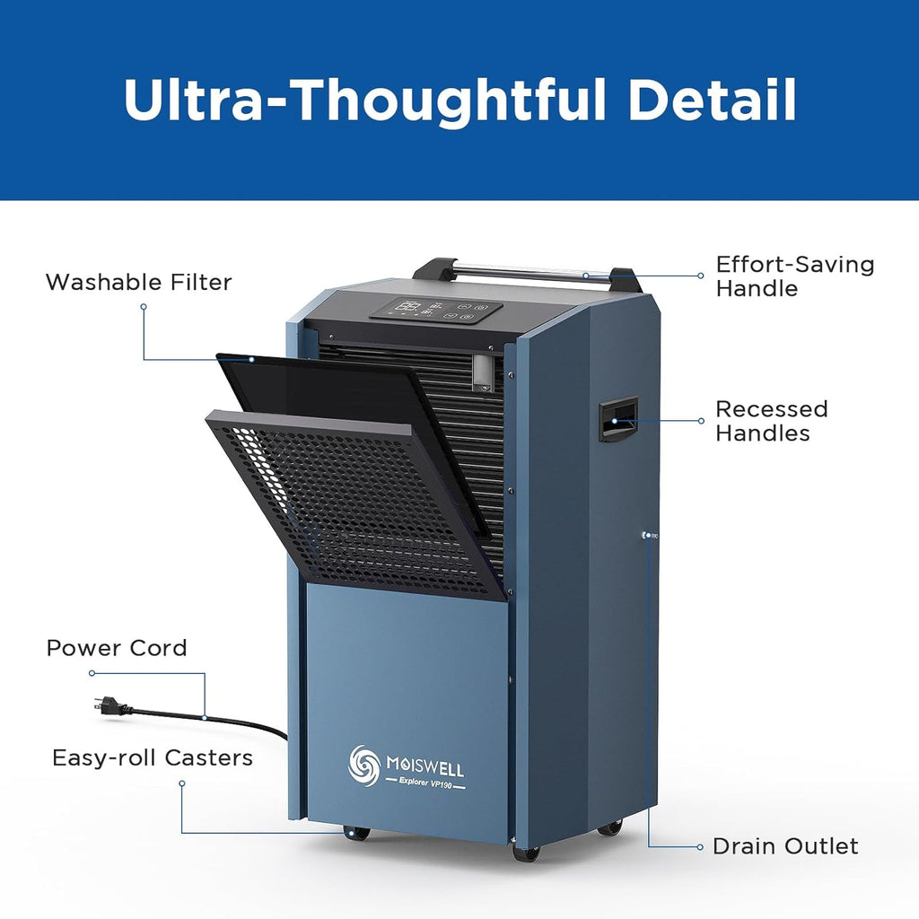 190 Pints Commercial Dehumidifier with Pump for Basements, Industrial Heavy Duty Commercial-grade Portable Dehumidifiers for Large Spaces Warehouse Grow Room, Water Damage Restoration