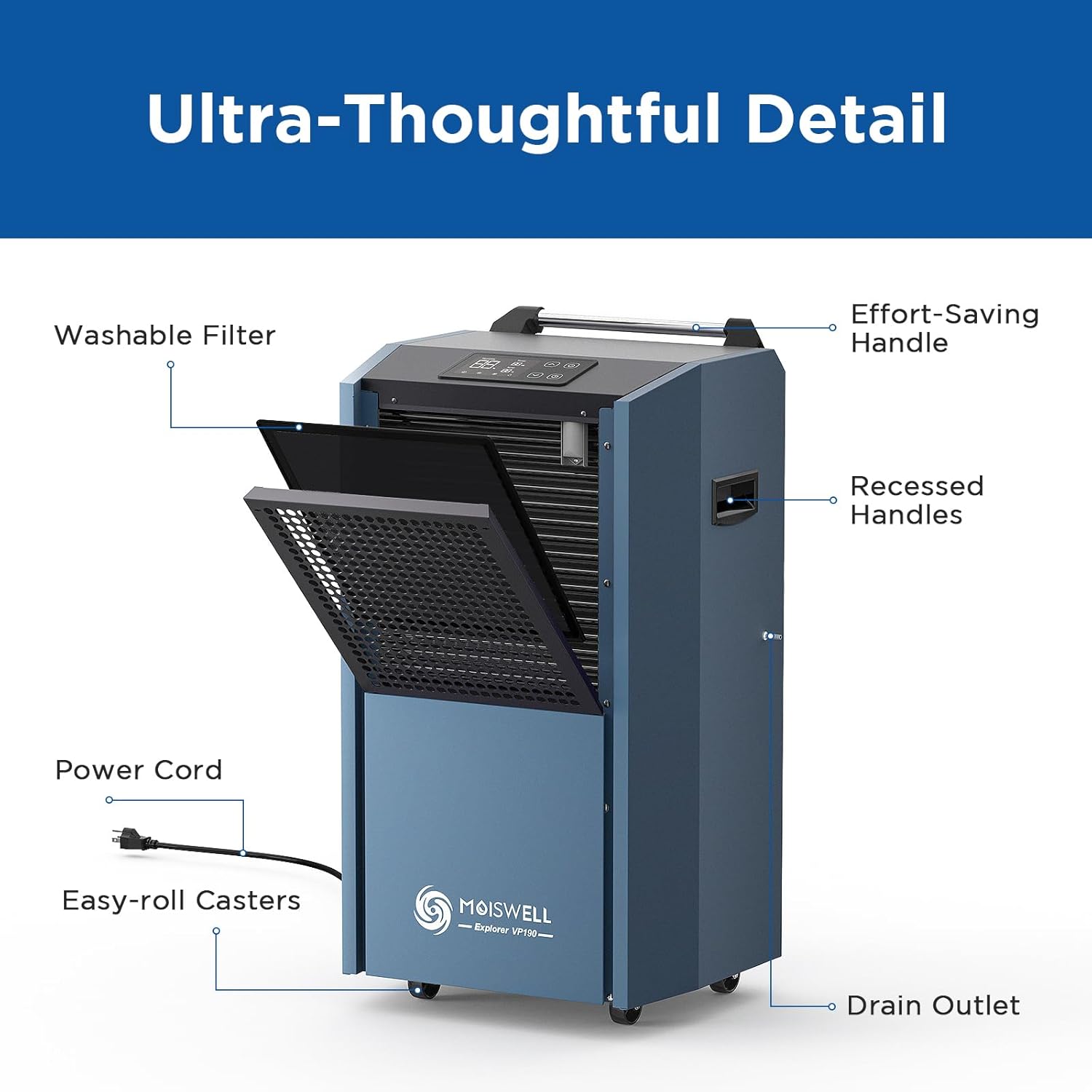 190 Pints Commercial Dehumidifier with Pump for Basements, Industrial Heavy Duty Commercial-grade Portable Dehumidifiers for Large Spaces Warehouse Grow Room, Water Damage Restoration
