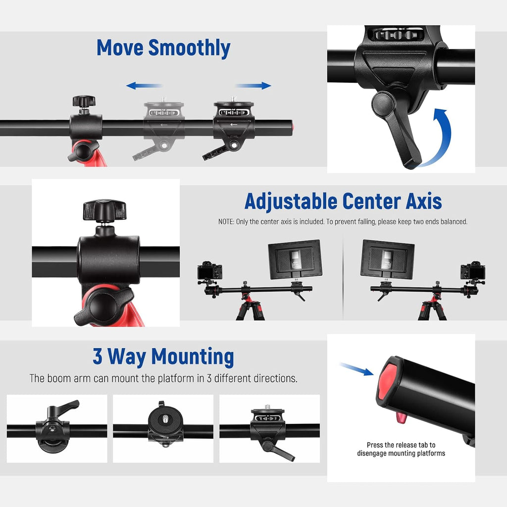NEEWER 73.6' Horizontal Tripod with Multi Angle Center Column, Ball Head & Central Axis Platform, Heavy Duty Aluminum Camera Tripod Monopod 360° Pan 180° Tilt for Overhead/Macro Shots, Max Load 22lb