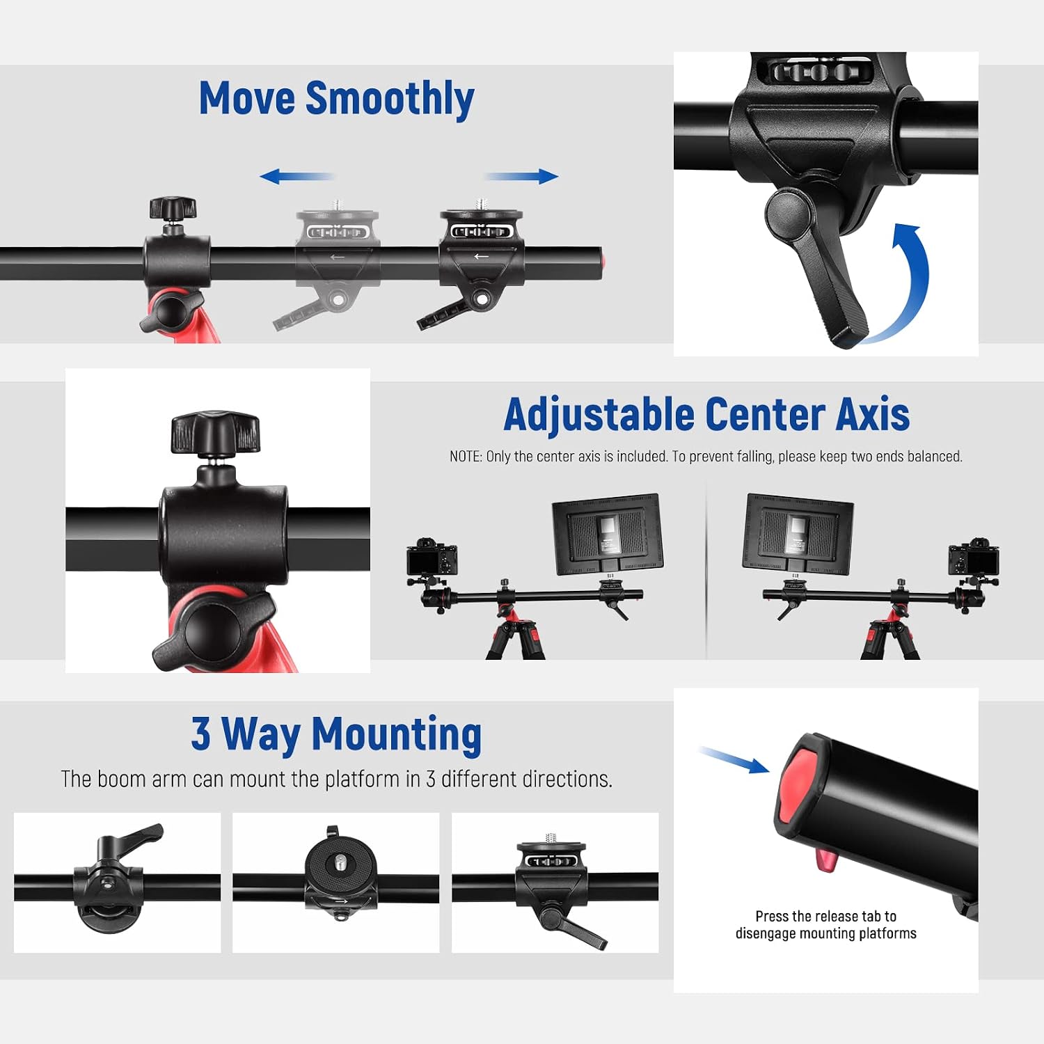 NEEWER 73.6' Horizontal Tripod with Multi Angle Center Column, Ball Head & Central Axis Platform, Heavy Duty Aluminum Camera Tripod Monopod 360° Pan 180° Tilt for Overhead/Macro Shots, Max Load 22lb