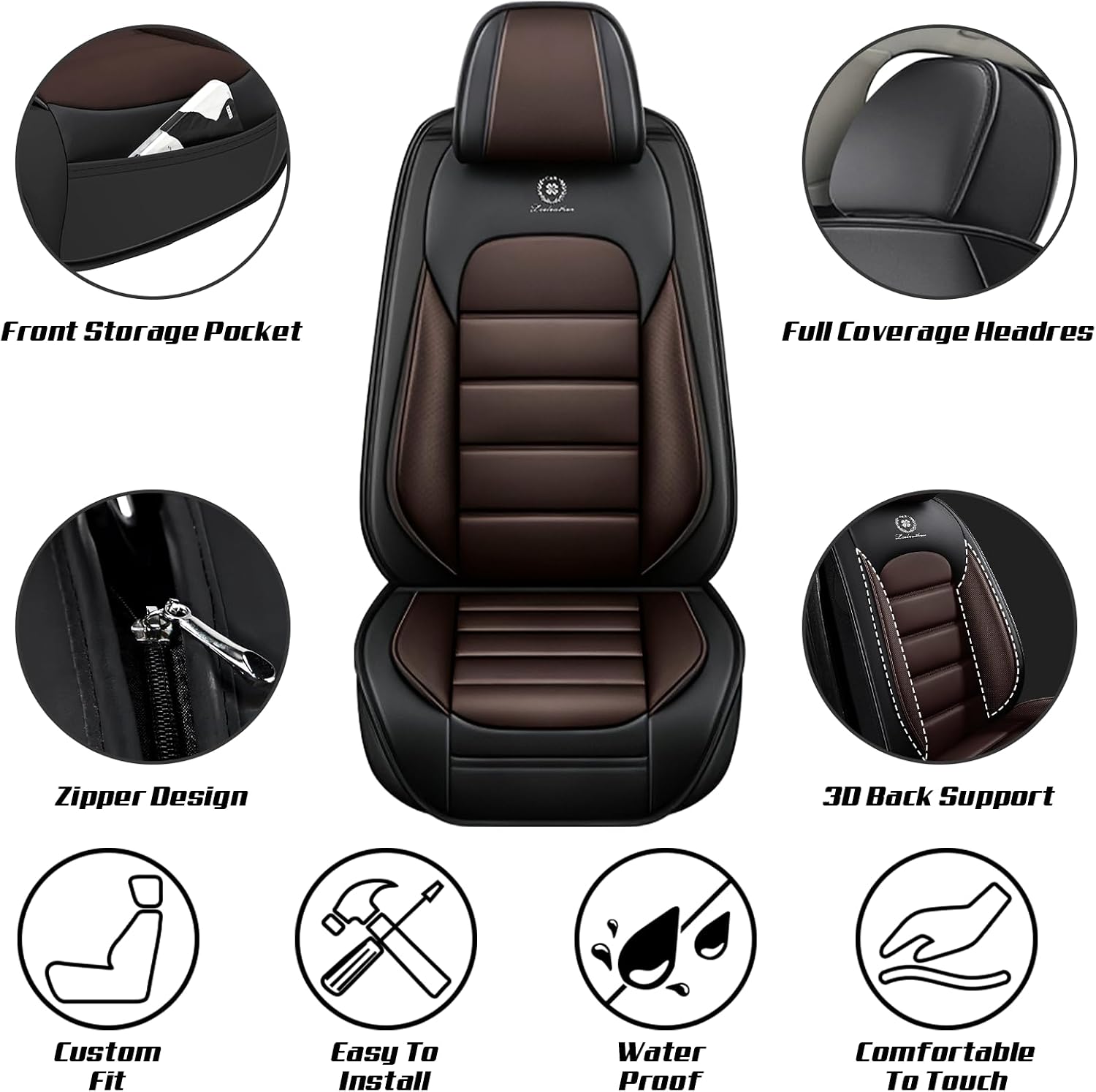 Car Seat Covers for Chevrolet Chevy Avalanche 2007-2013, Leather Auto Seat Cover Luxury Cushions Waterproof Seat Protectors (Black&Coffee,Front Set)