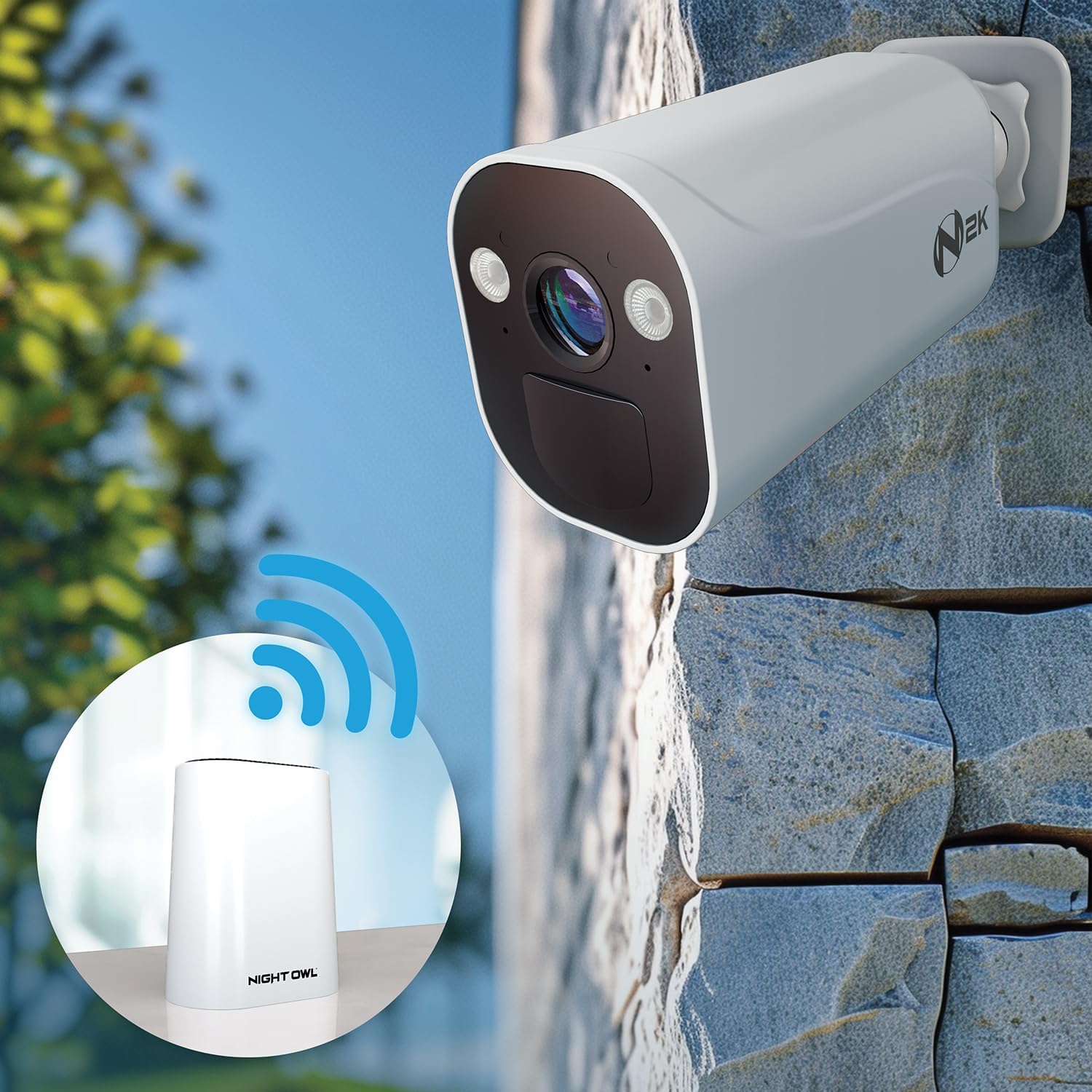 Night Owl 8 Channel Wi-Fi Video Home Security Hub with (3) Battery-Powered Wi-Fi 2K HD Indoor/Outdoor Spotlight Cameras with 2-Way Audio and 64GB microSD Card (Expandable up to 8 Cameras)