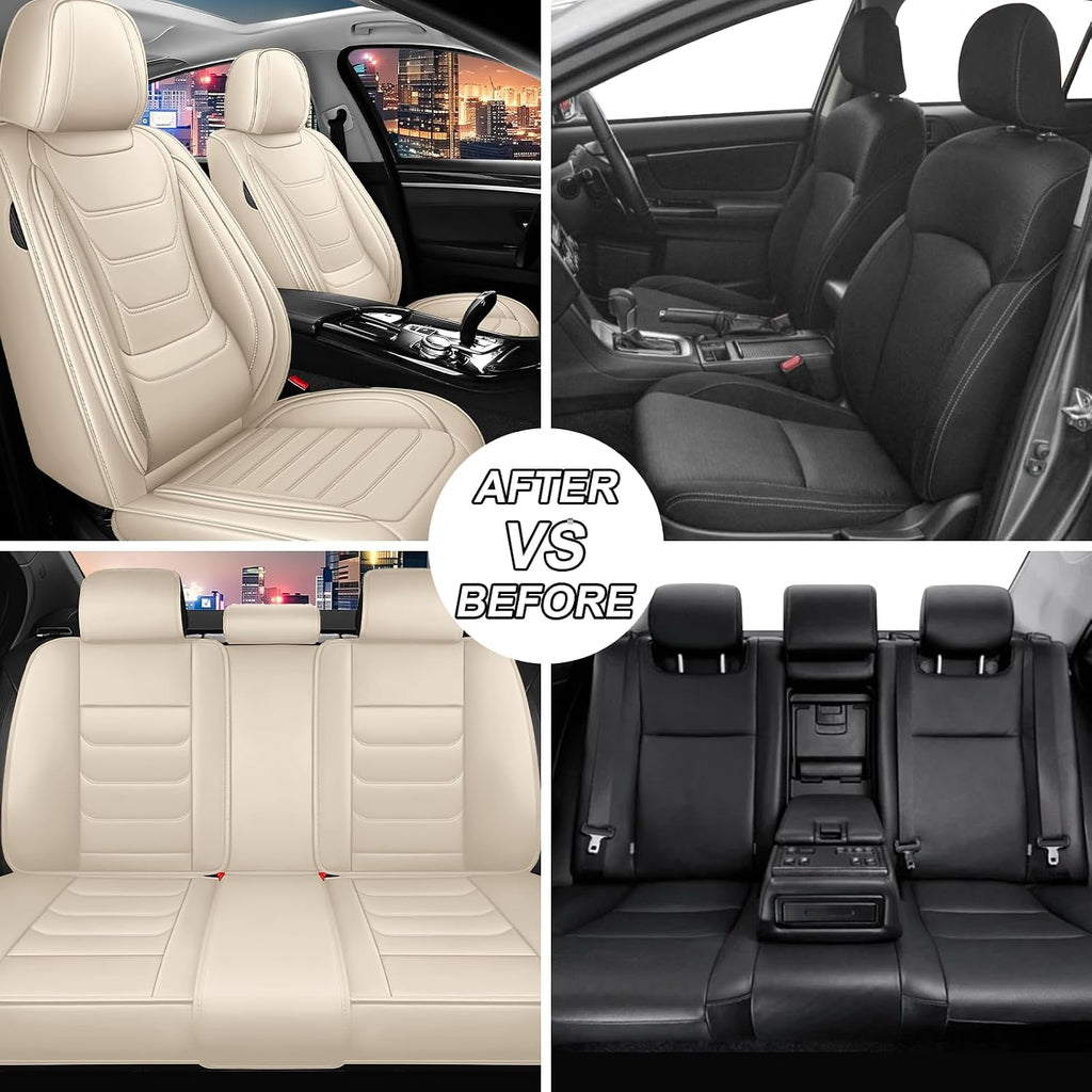Car Seat Cover Full Set for Buick Envista Seat Covers 2024-2025, Nappa Leather Waterproof Seat Covers for Cars, Airbag Compatible, Universal Automotive Seat Covers (Standard 5 Seats/Beige)