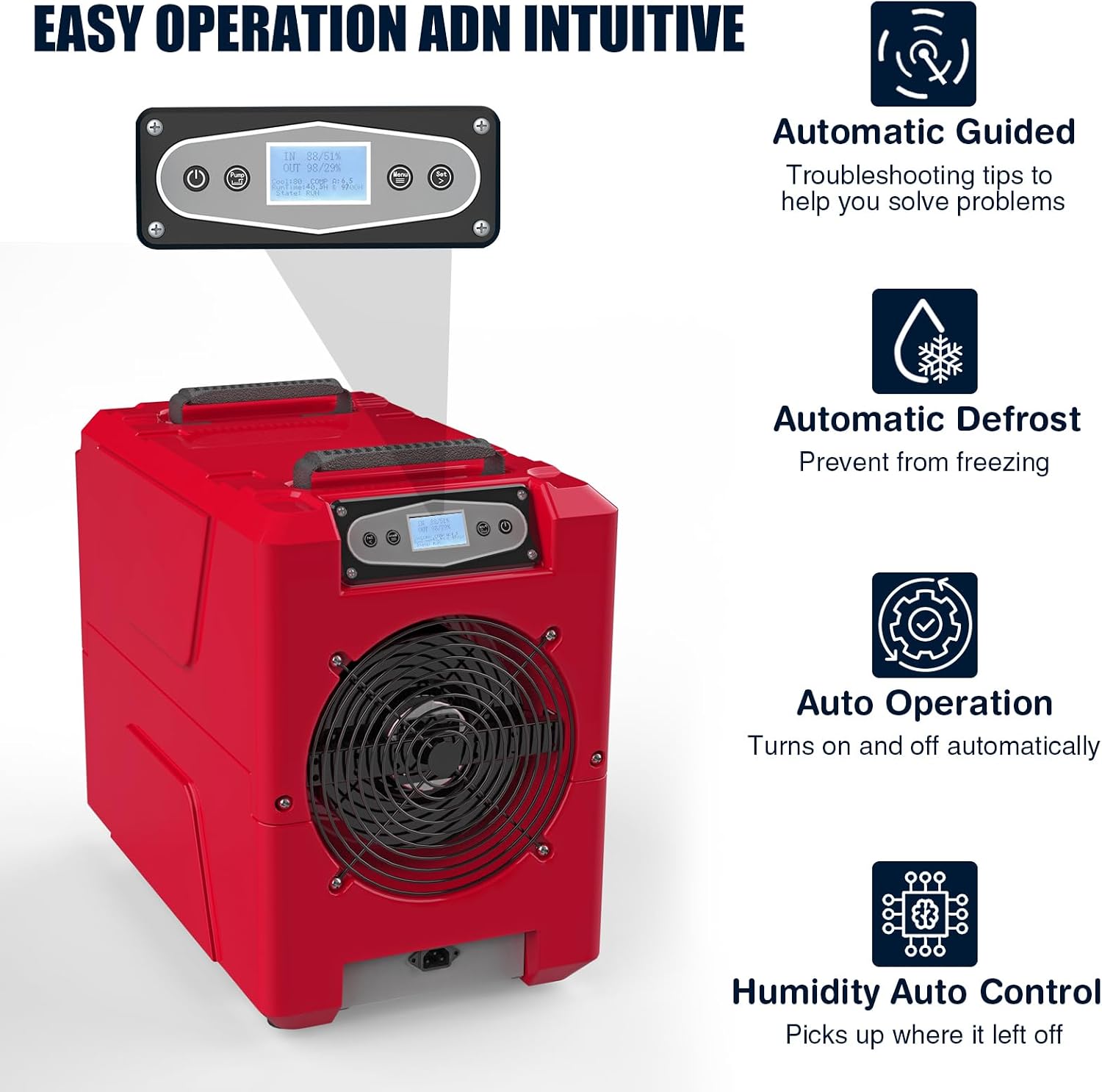Mounto 150 Pints Compact Commercial Dehumidifier, LGR Technology, Built-in Pump, ETL Certified, Ideal for Large Spaces, Water Damage Restoration, Industrial Use (Red)