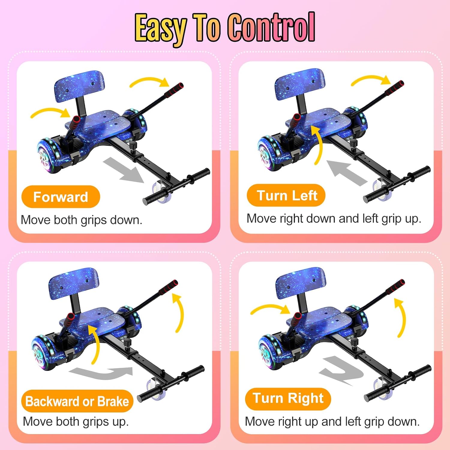 Scooter Seat Attachment, Scooter with Go Kart for Kids Boys Girls Adults, LED Lights, Bluetooth(Include Go-Kart)