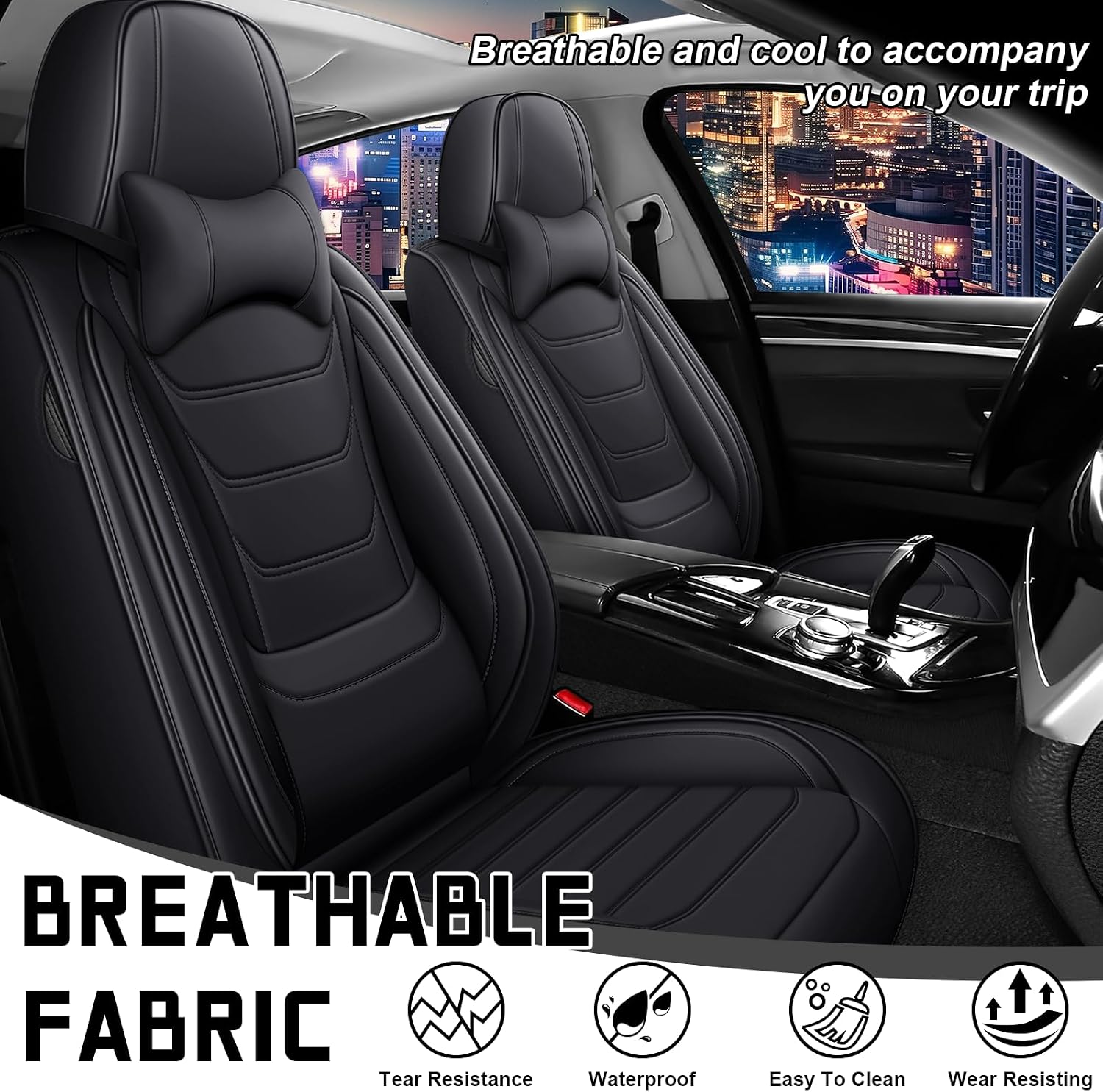 Car Seat Cover Full Set for Buick Envista Seat Covers 2024-2025, Nappa Leather Waterproof Seat Covers for Cars, Airbag Compatible, Universal Automotive Seat Covers (Luxury 2 Seats/Black)