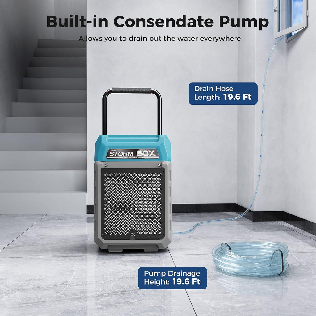 ALORAIR 170 PPD Commercial Dehumidifier with Pump & Drain Hose, LGR Industrial Use, Portable Dehumidifier with Wheels for Water Damage Restore, Carpet Drying, Storm 80X (Blue)