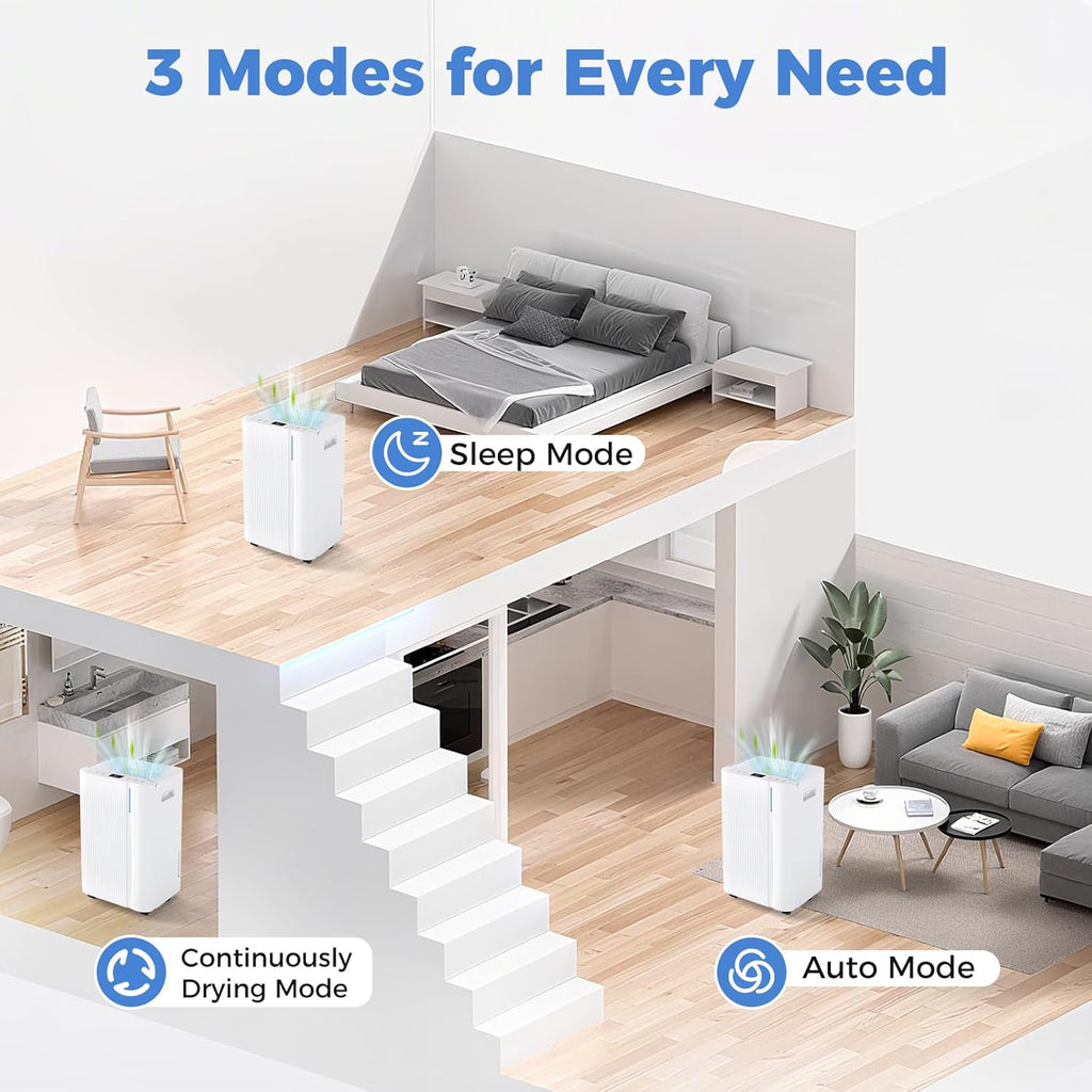 COSTWAY 54 Pints Dehumidifier for Basement, 4500 Sq.Ft Portable Dehumidifier with Drain Hose, 1.1 Gal Water Tank, 3 Modes, 24 H Timer, 3-Color Light, Auto Defrost, Memory, Child Lock