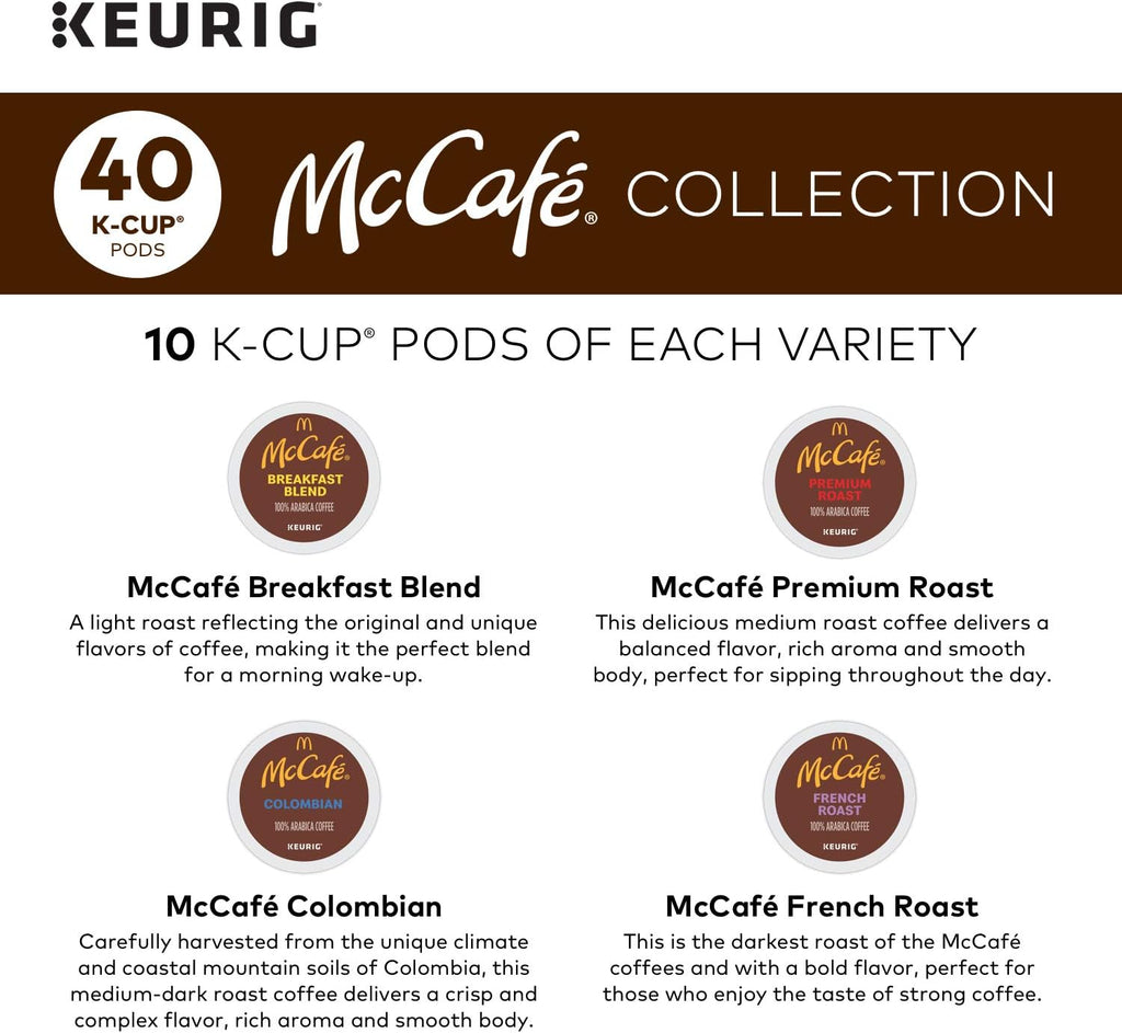 Keurig K-Mini Coffee Maker, Single Serve K-Cup Pod Coffee Brewer, Black with McCafe Classic Collection Variety Pack K-Cup Coffee Pods, 40 Count