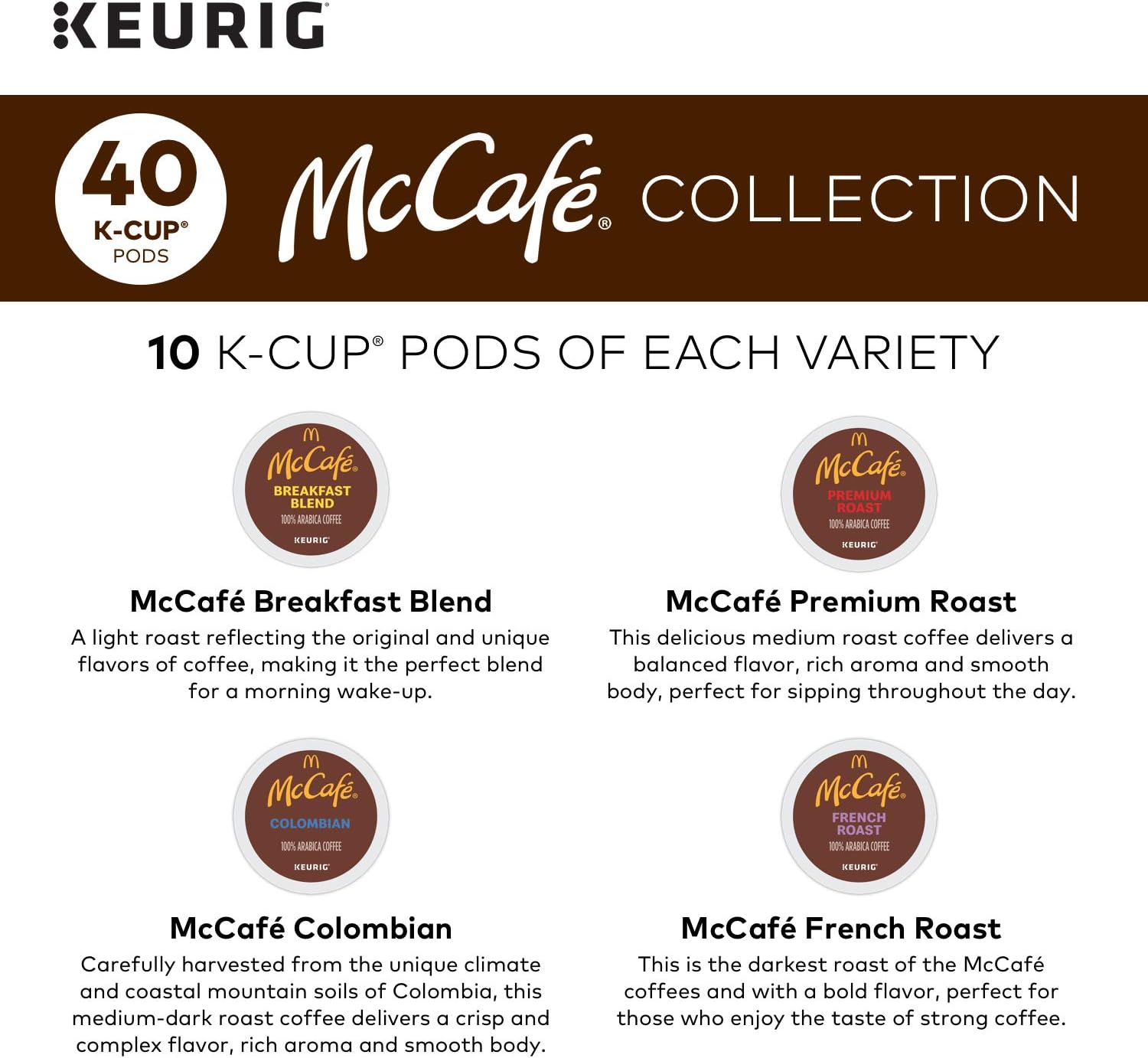 Keurig K-Mini Coffee Maker, Single Serve K-Cup Pod Coffee Brewer, Black with McCafe Classic Collection Variety Pack K-Cup Coffee Pods, 40 Count