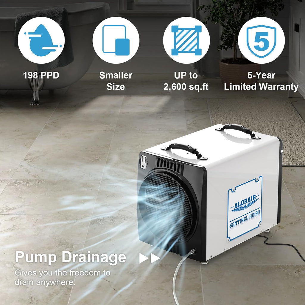 ALORAIR Duct-able Version Basement/Crawl Space Dehumidifiers 198 PPD Commercial Industrial Dehumidifier with Pump and Drain Hose, Auto Defrosting