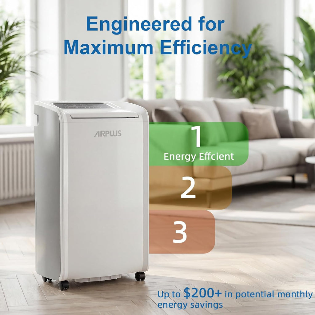 AIRPLUS 4,500 Sq.Ft 70 Pint Dehumidifier for Basements and Home-with Drain Hose,Efficient,Energy-with Dual Protection and 4 Smart Modes,24H Timer,Defrost,for Large room